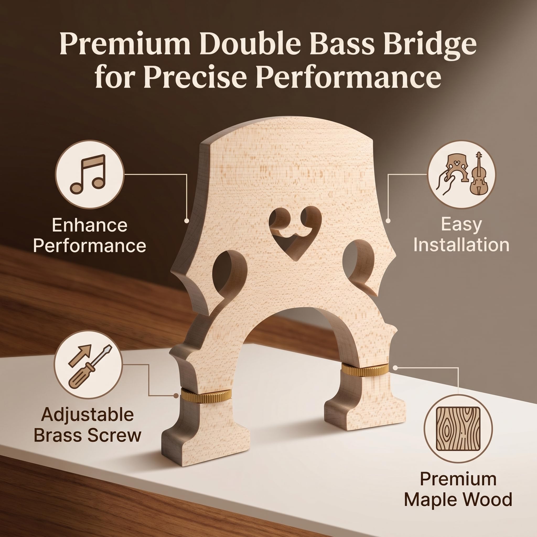 Ponte per Contrabbasso, Migliora le Prestazioni con Vite in Ottone Regolabile Ponte Contrabbasso in Legno di Acero, for Musicisti Professionisti e Studenti di Basso Elettrico in St
