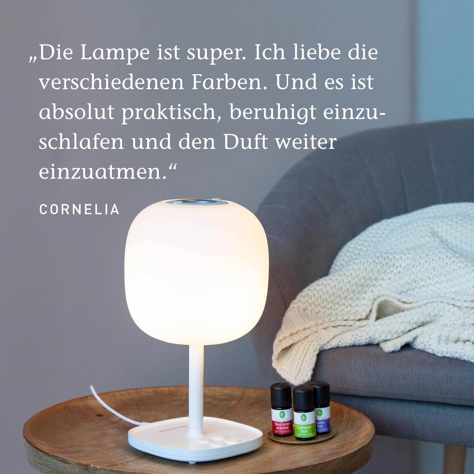 PRIMAVERA Aroma Leuchte Emotion – elektrische Duftlampe, Aromadiffuser, Raumduft – 6 Beleuchtungsfarben und warmweißes Licht – Aromatherapie