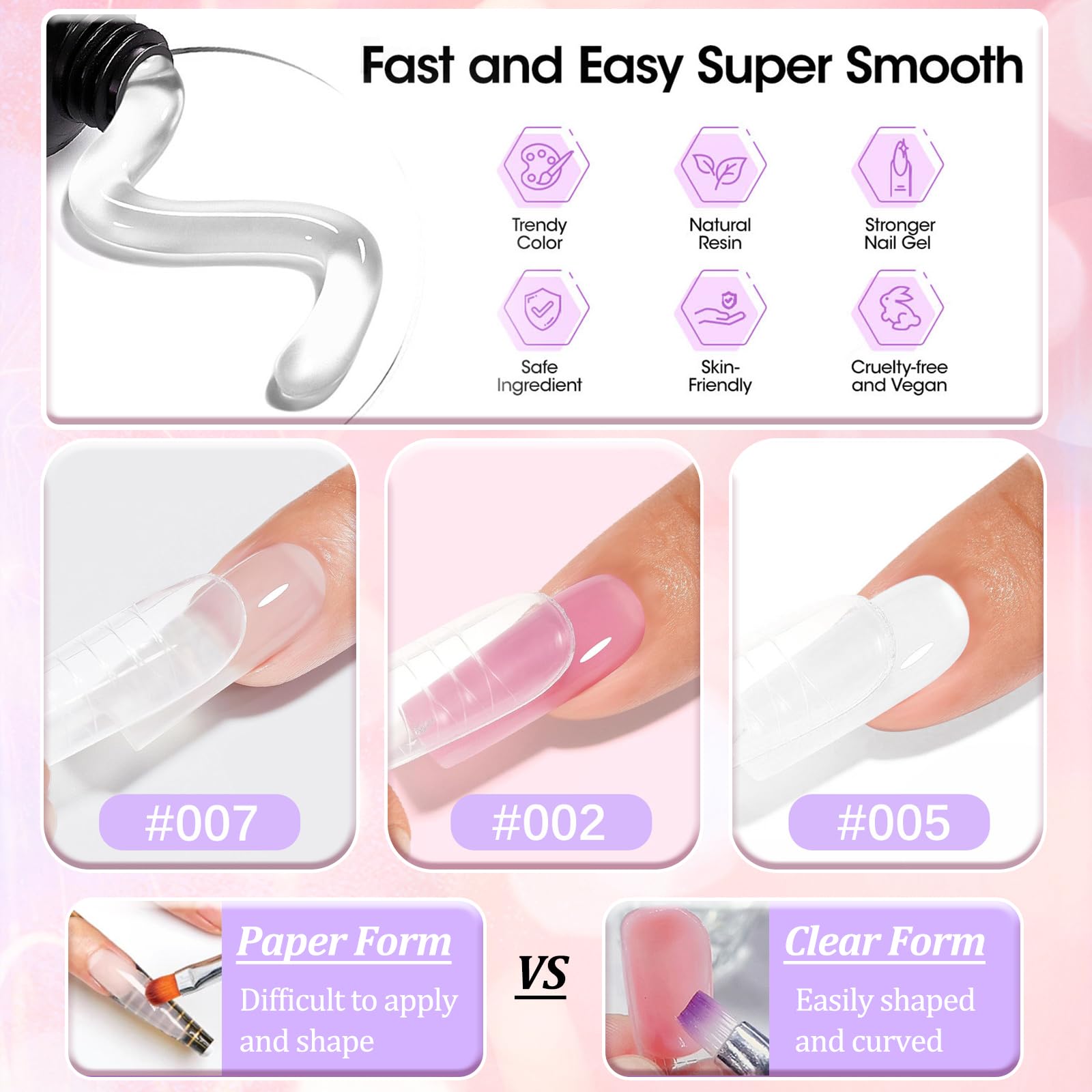 Gel costruttore Polygel for estensione unghie in gel - Rosa, bianco, trasparente con cartine rimovibili - Kit for nail art 3D for principianti
