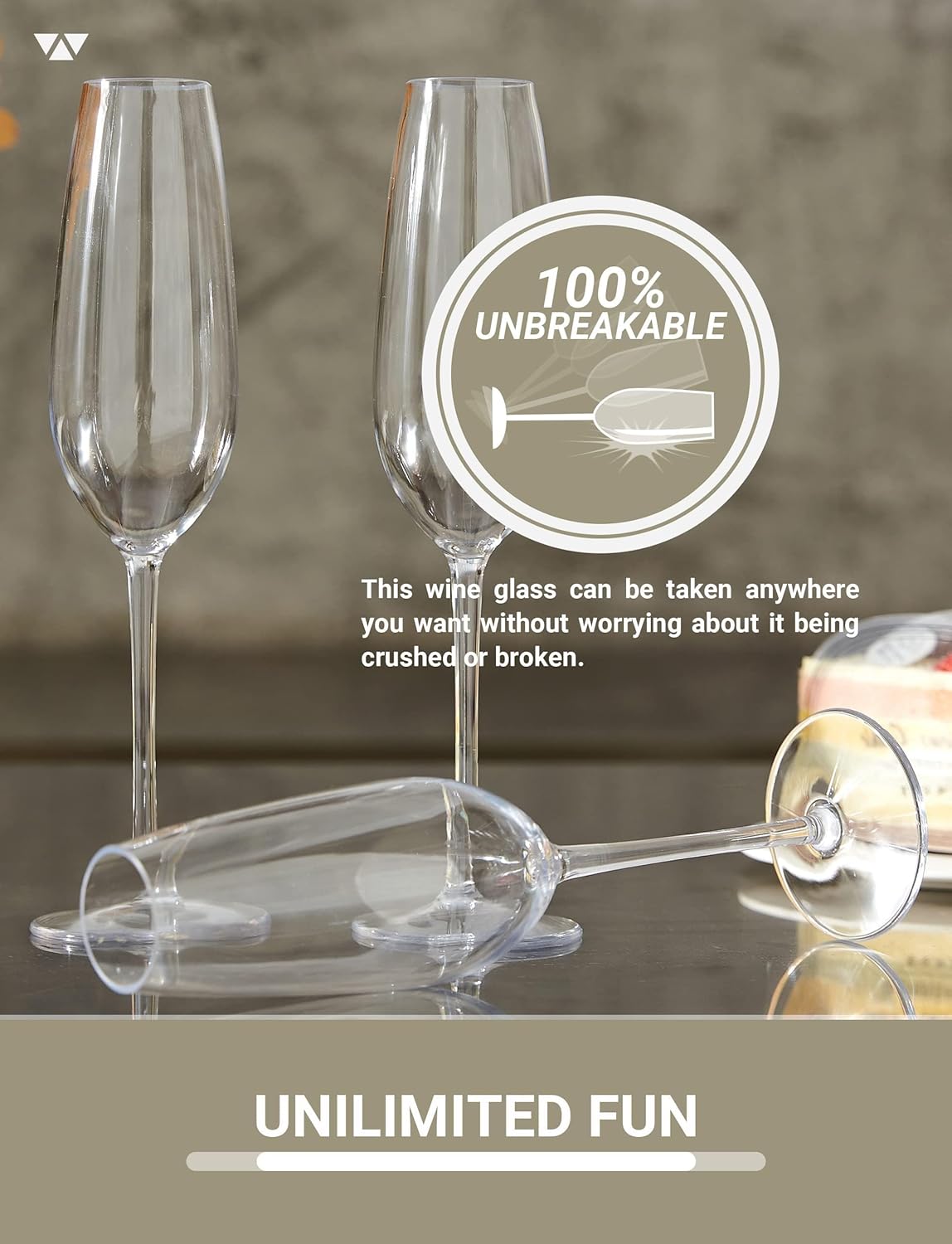 MICHLEY Champagne Flutes Set of 4, 7.6 oz Stemmed Champagne Glasses, Unbreakable Tritan Plastic Wine Glassware Wedding Gifts