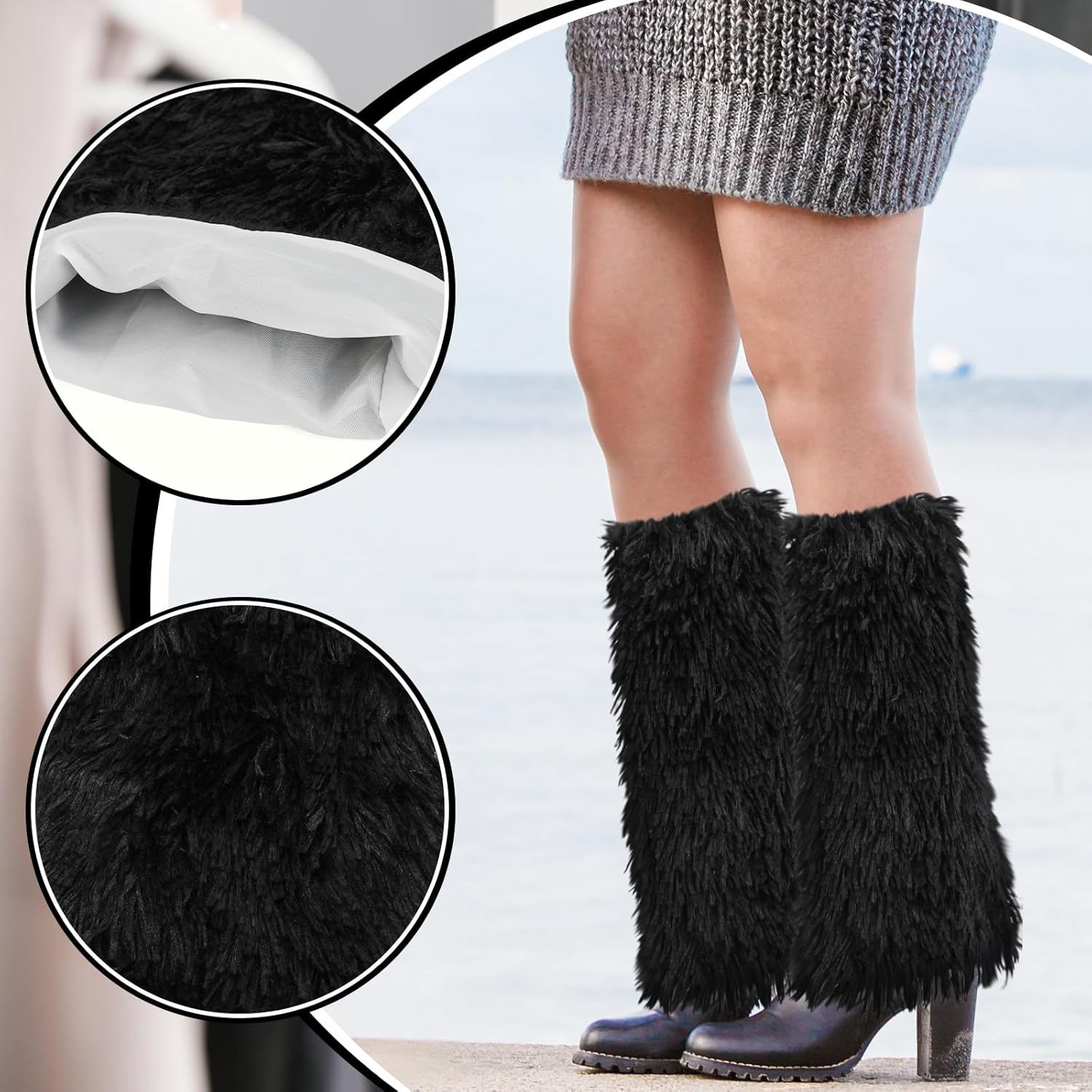 XEPST Fur Fuzzy Leg Warmers Furry Boot Covers for Women Girls, Warm Fluffy Leg Warmer for Party Costumes, 35 cm - Image 4