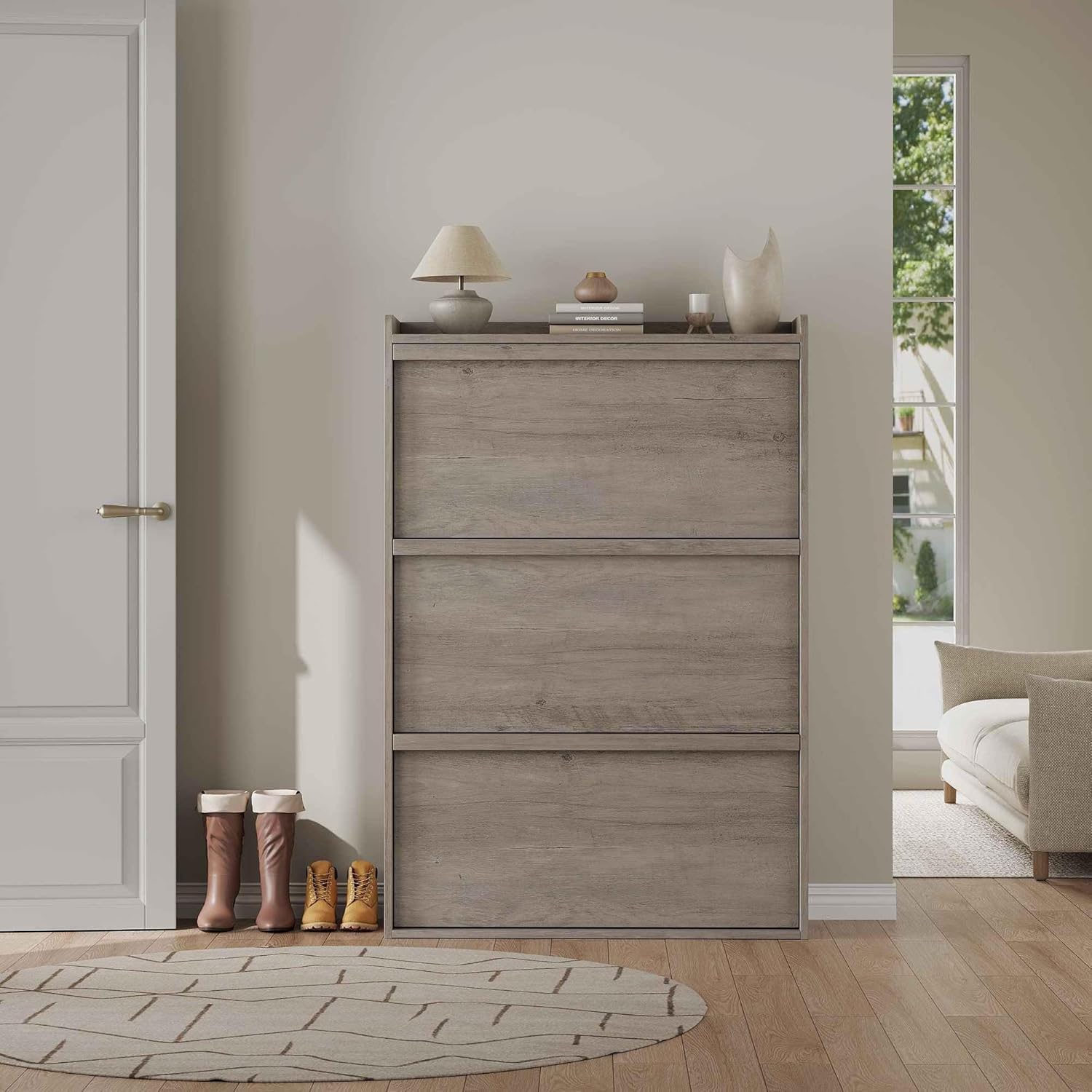 4-Tier Wood Shoe Cabinet, Entryway Storage Organizer with Ventilated Door, Modern Minimalist Hallway Cabinet, Multiple Color Options