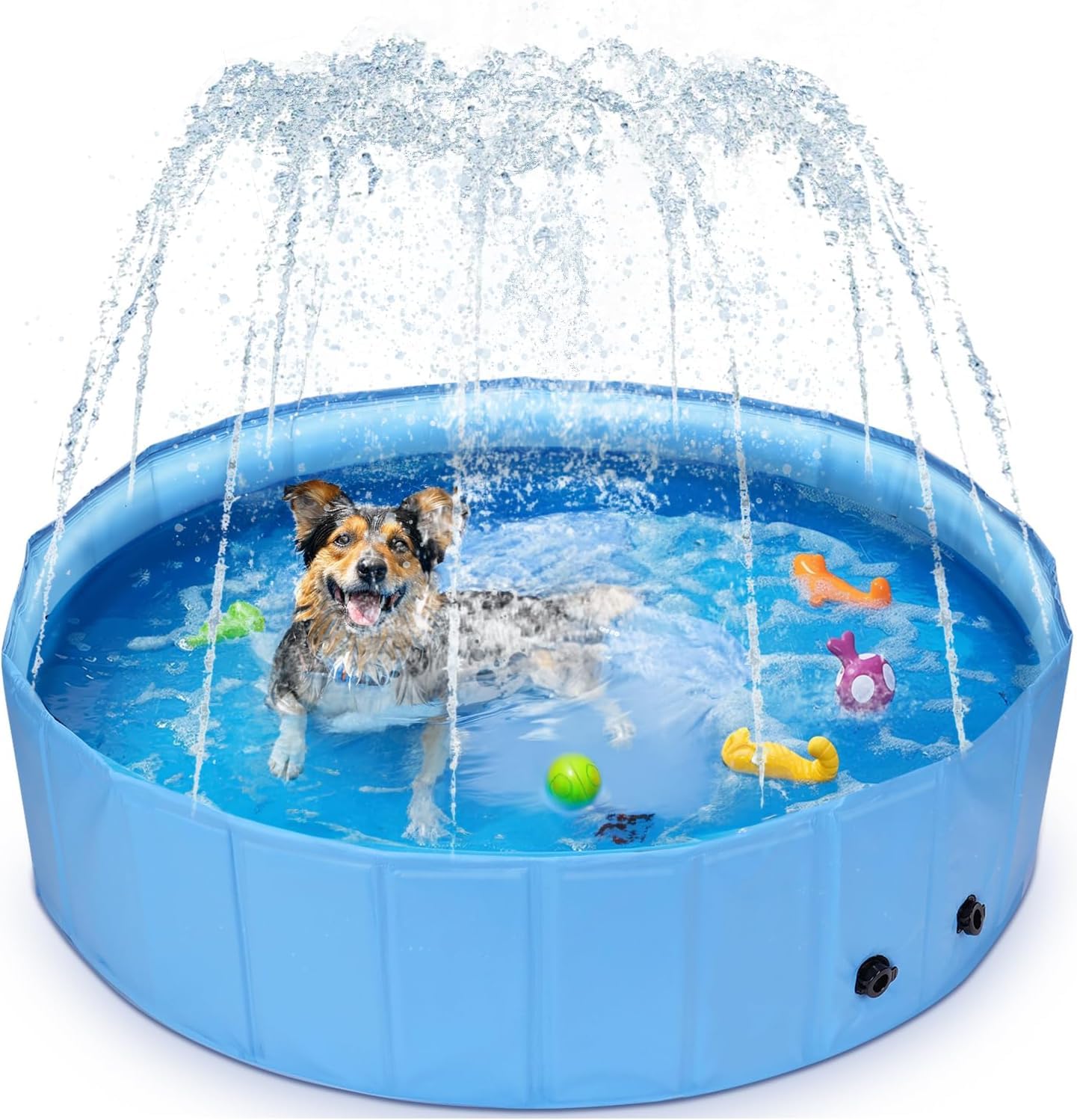 Nobleza Hundepool mit Sprinkler, Planschbecken für Große & Kleine Hunde, 2 in 1 Faltbarer und Tragbarer PVC Schwimmbecken für Hunde, rutschfeste Hundebadewanne für Den Somme, 120 * 30cm
