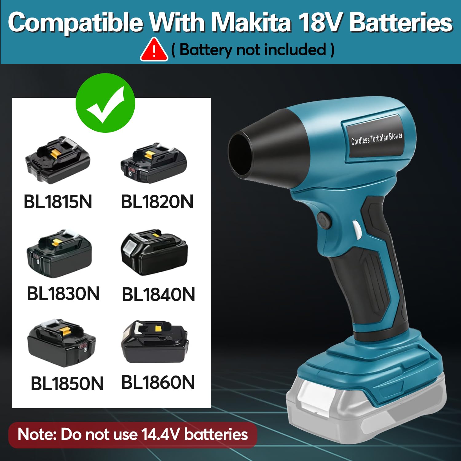 Mini Jet Gebläse, Tragbares Luftgebläse für Makita 18V Akku, Schnurloser 130000RPM Violent Turbo Ventilator, 4-Gang-kabelloser Hochgeschwindigkeits-Handventilator für Tastaturen, Camping,