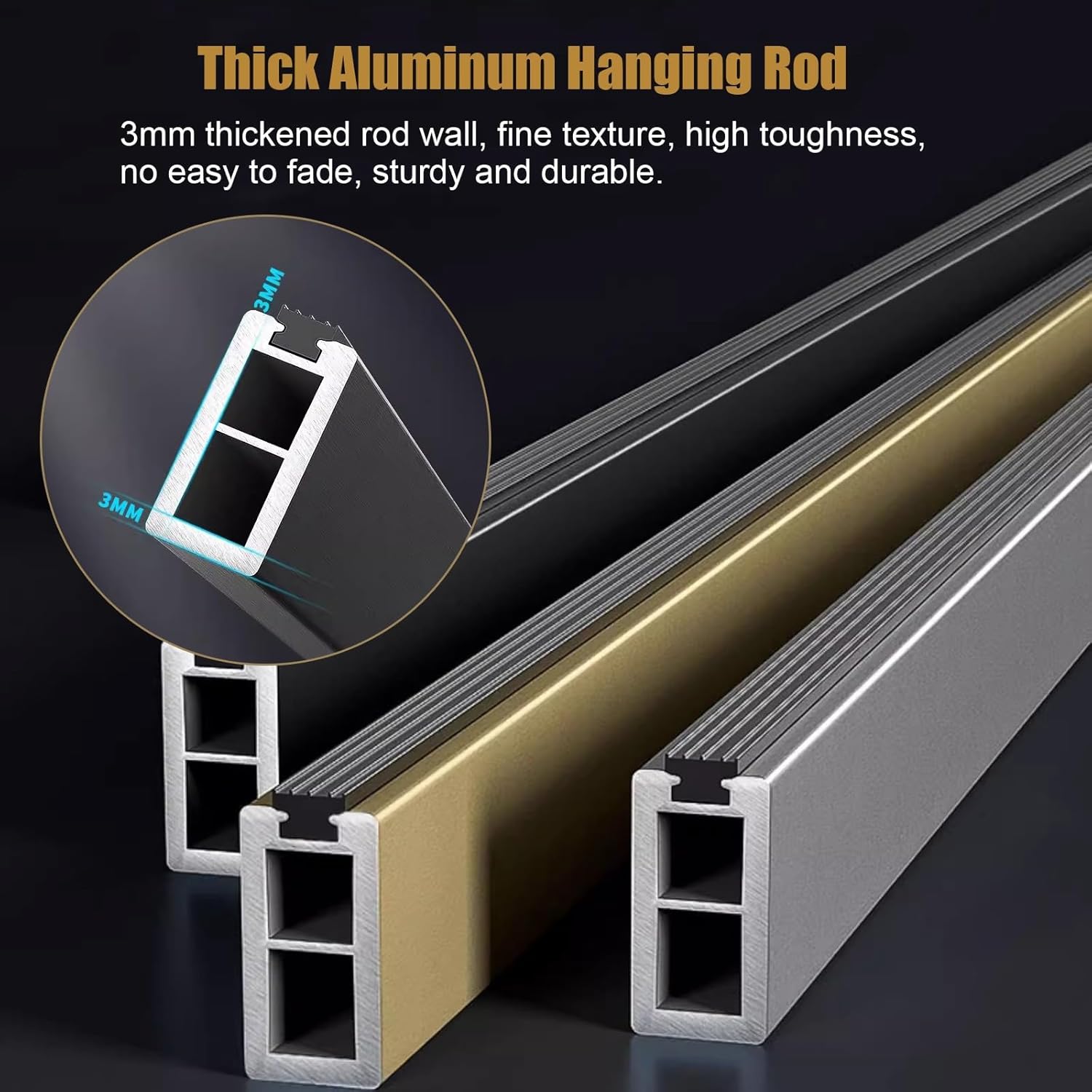 JYHHCYS Wall Mount Clothes Rack Heavy Duty Closet Pole for Hanging Clothes, Long Detachable Cuttable Clothes Hanger Rod with Support Brackets, Easy to Install (Color : Black, Size : 30in/76cm)