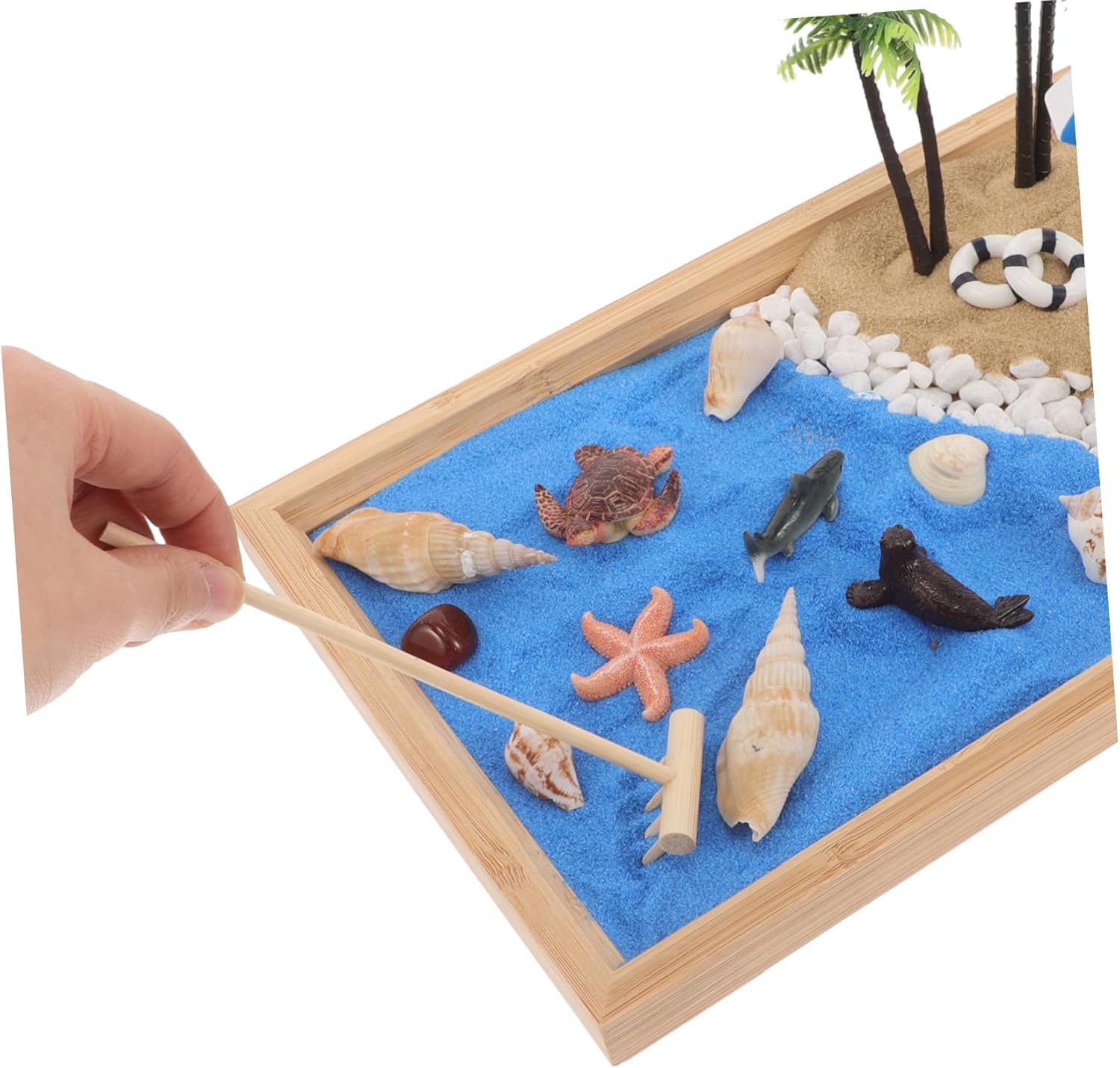 Unomor Japanese Mini Zen Garden for Desk Elegant Sand Table Artware Decor Beach Theme for Relaxation and Aesthetic Appeal Landscape Adornment for
