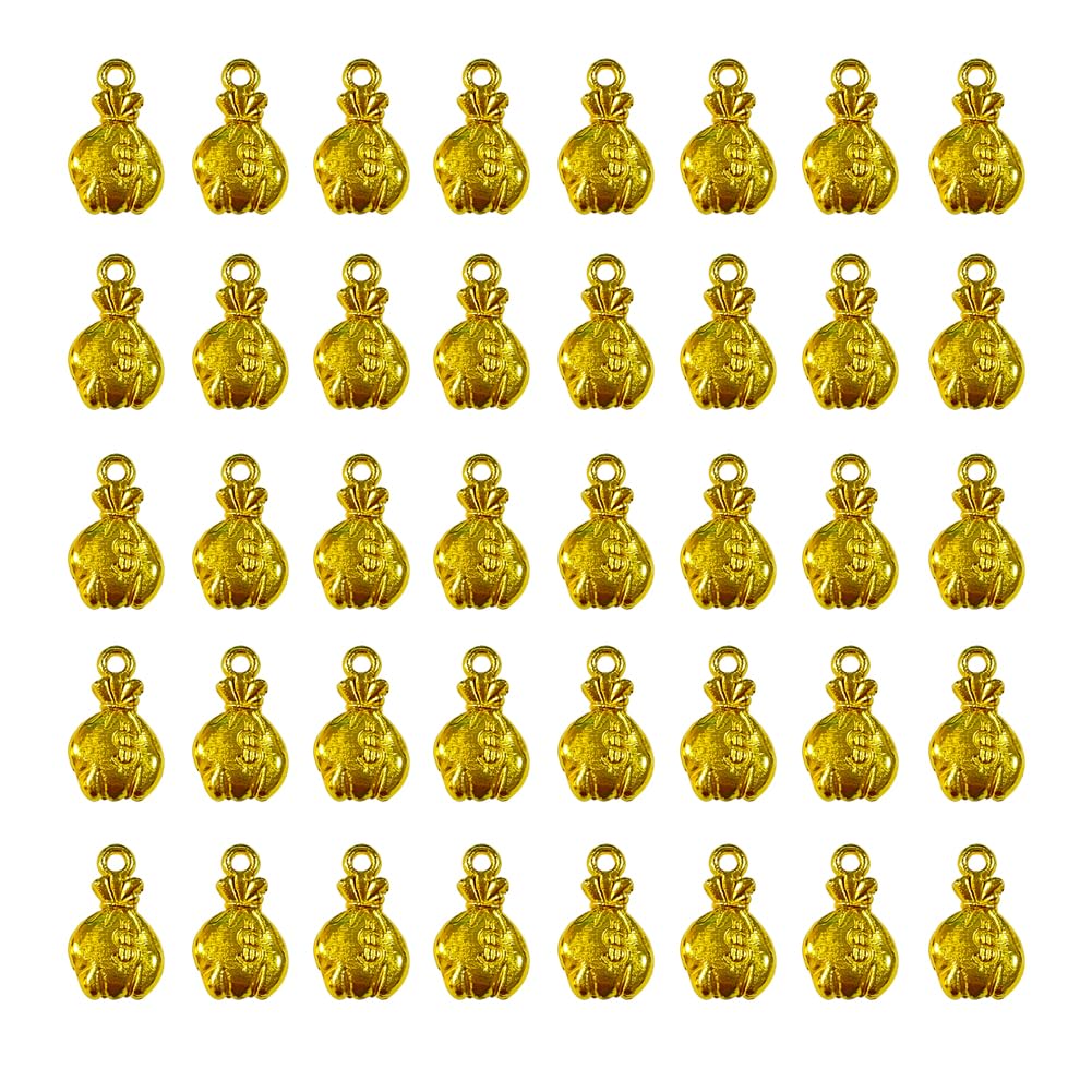 LOTIKOU 100 Pcs Gold Money Bag Alloy Pendant Yellow Gold Money Bag Pendant Mini Us Dollar Sign Money Bag Charms for Charm Pendant Bracelet Decoration