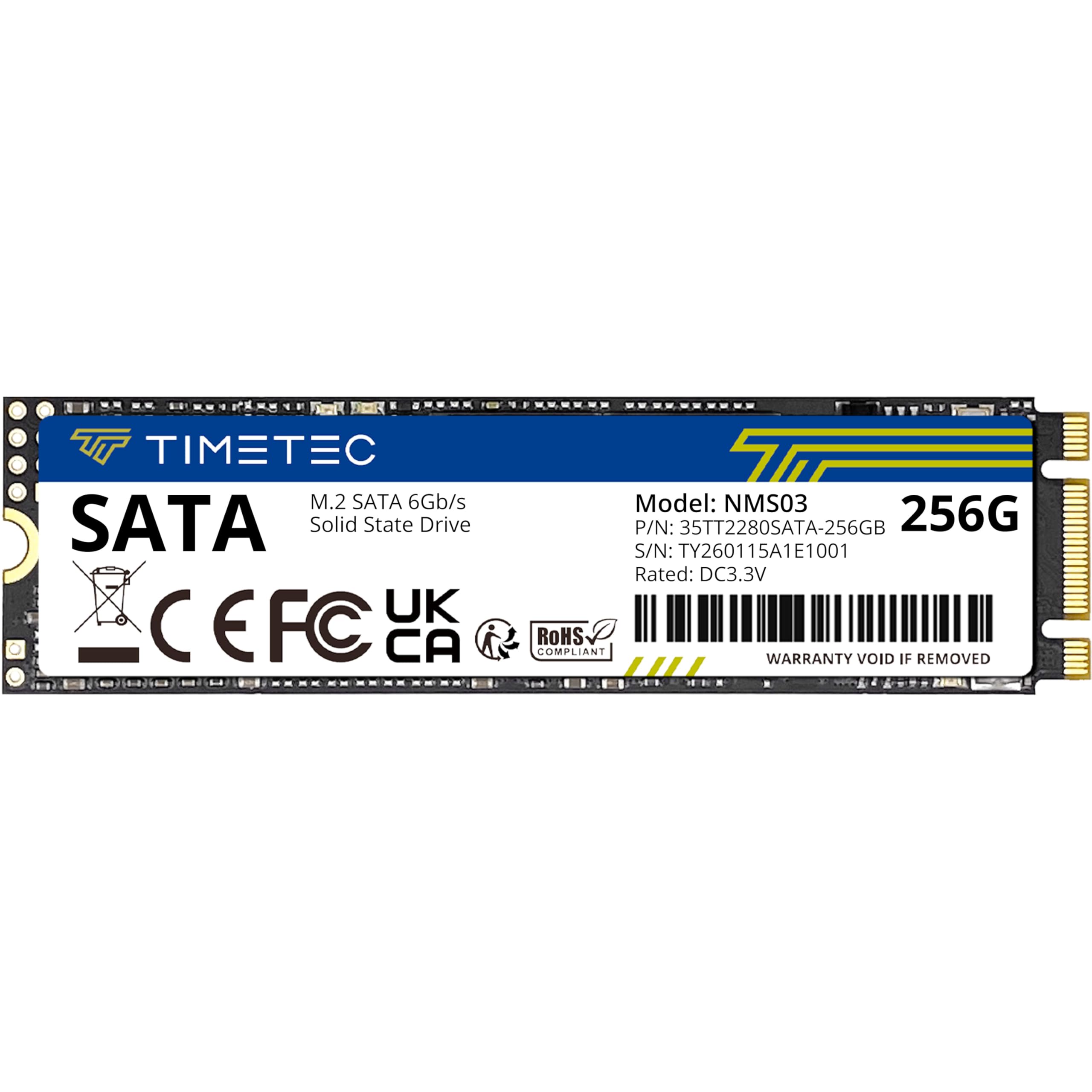 Timetec 256 Go SSD 3D NAND TLC SATA III 6 GB/s M.2 2280 NGFF 128 ToW Vitesse de Lecture jusqu'à 550 Mo/s SLC Cache Performance Boost Disque SSD Interne pour PC Ordinateur Portable et de Bureau