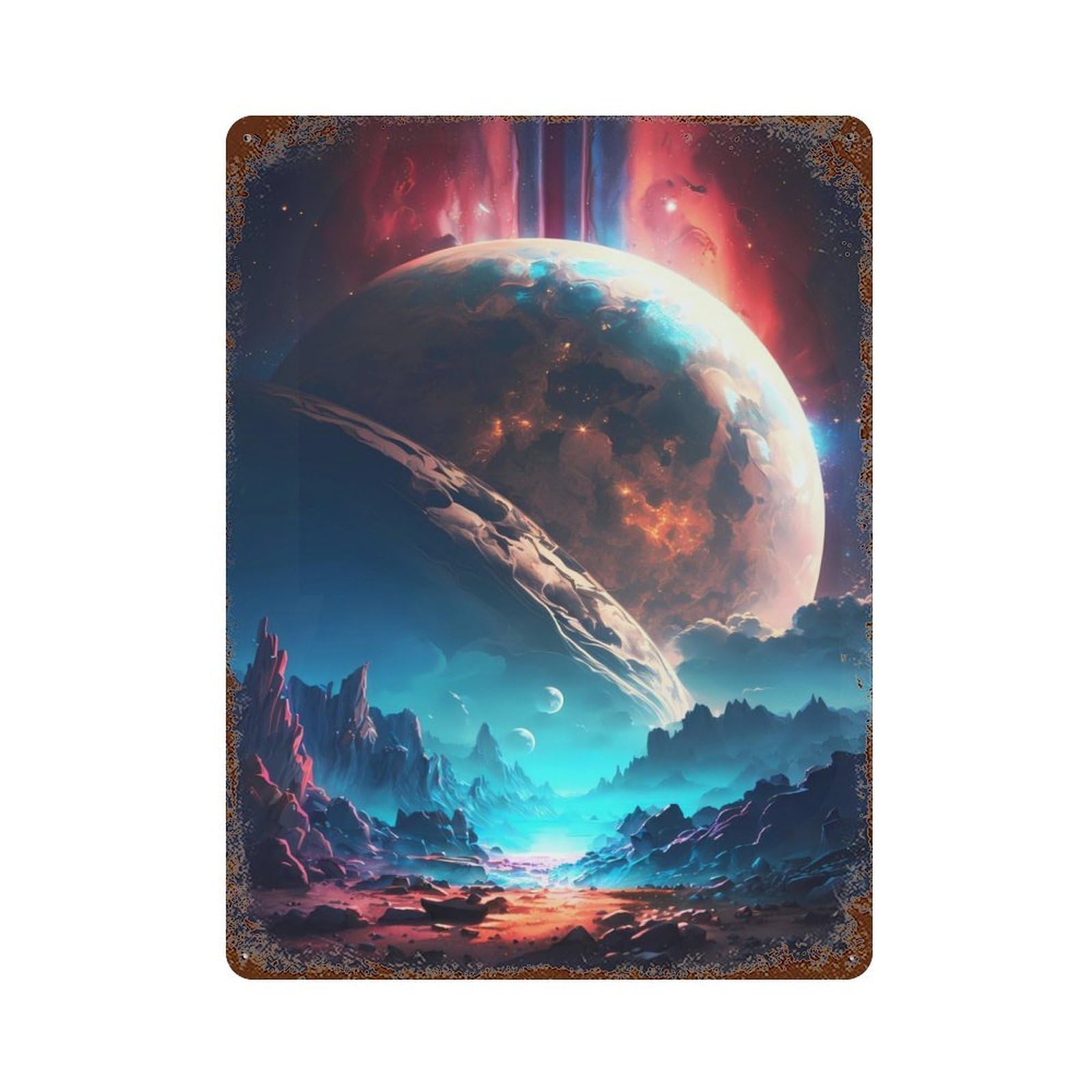 Retro Metal Sign The New Planet Universe 15.7"x11.8", Retro Wall Decor for Living Room, Hallway And Home Decor