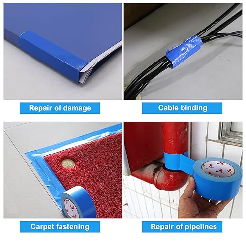 Miniatura 7 de Paquete de 2 cintas adhesivas azules resistentes, 0.354 in de grosor, 2 pulgadas x 30 yardas, fuerte resistencia industrial, flexible, sin residuos,