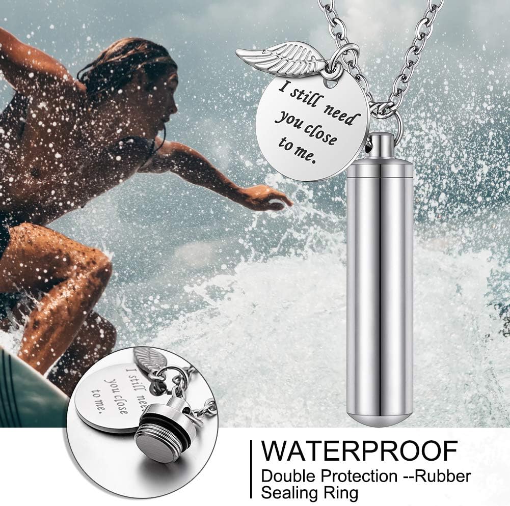 abooxiu Cylinder Urn Necklace for Ashes Cremation Jewelry/Keychain for human Pet Stainless Steel Memorial Keepsake Pendant with Angel Wing Charm Ashes - Image 4