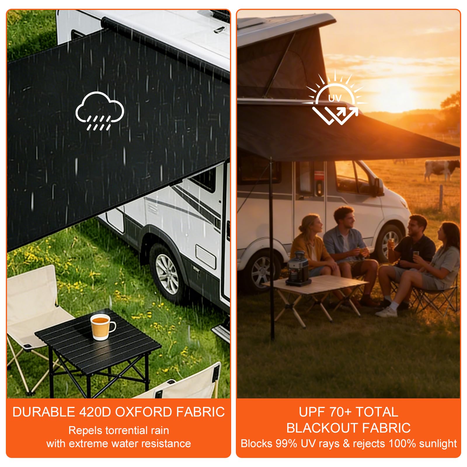 Sonnensegel Wohnwagen Komplett ausgestattetes Sonnensegel Camping 4x2,4 m | Markise Tarp für Sonnen- und Regenschutz - Kompatibel mit Wohnwagen,Camper,Vans,Kastenwagen und Wohnmobilen