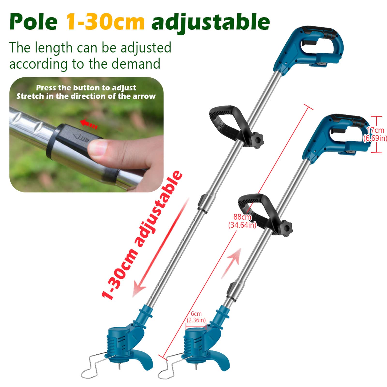Inalámbrico Desbrozadora Recargable, 8 Cuchillas, Doble Batería 24W Cortacésped 10000g/Min Jardinería, Cortacéspedes, Cortacésped Multifunción con Mango Telescópico Apto para Recortar Césped
