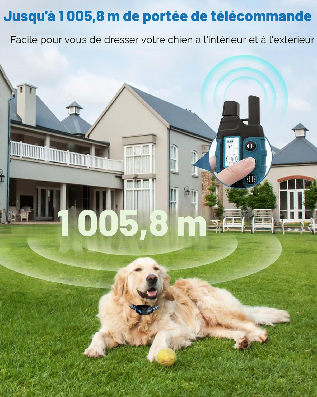 Collier Vibrant-Conformes à La Nouvelle Loi 2024-Collier de Dressage,Portée de 2600 Mètres,Rechargeable avec 3 Modes Son/Vibration/Forte Vibration,Résistant à l'eau IP67,pour Chiens de Toutes Tailles