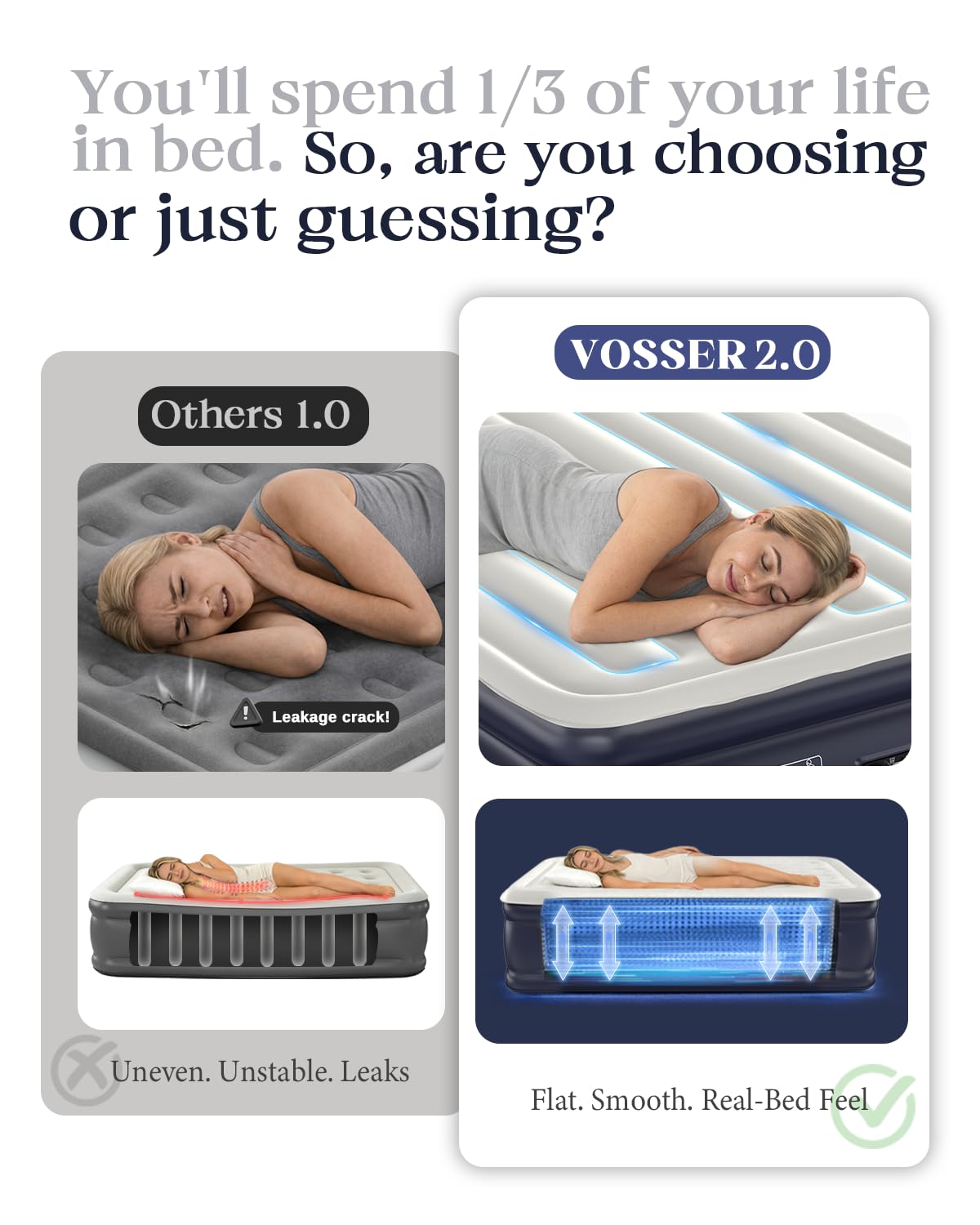 Condition photo showing As Is for vosser air mattress queen with built-in pump, 18" raised inflatable blow up mattress,upgraded heavy duty portable air bed for home,guests,floor & camping, self inflating colchon inflable for adults