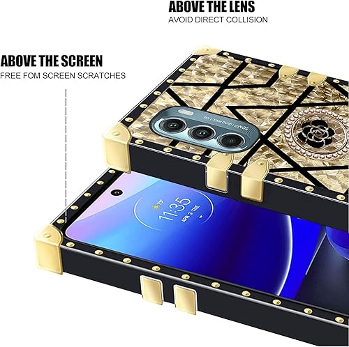 Miniatura 4 de KuDiNi Funda para Moto G Stylus 5G 2022 para mujer, bonita funda cuadrada con purpurina femenina, elegante, retro, con borde de TPU suave, con