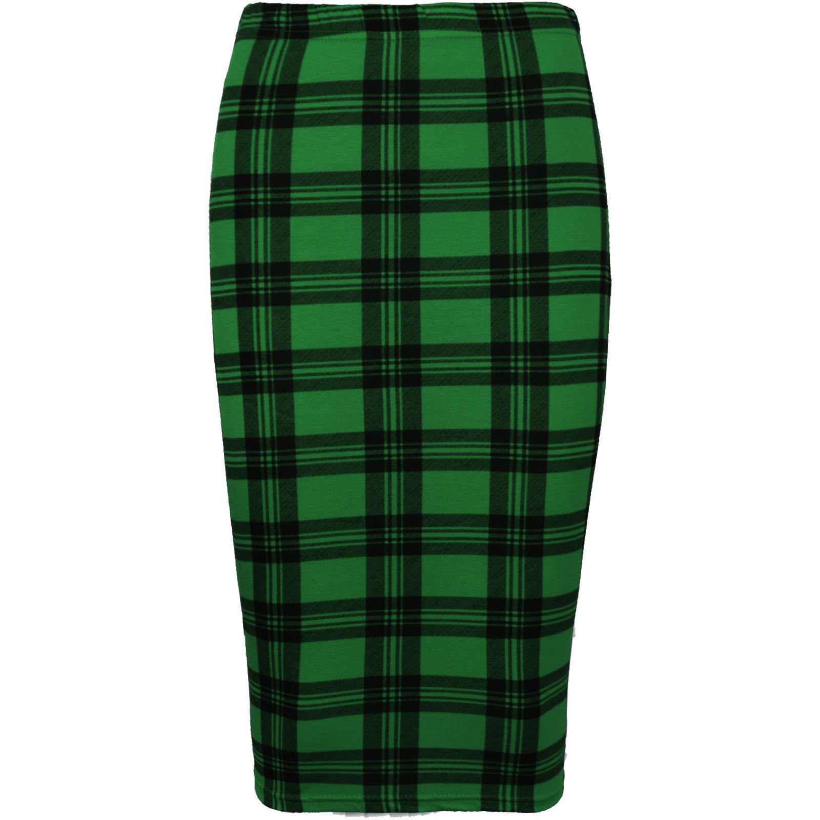 Unbranded New Women Printed Midi Bodycon Pencil Skirt Ladies High Waist Tube Skirt Fancy Dress (XXXL (UK 24-26), Green Tartan)