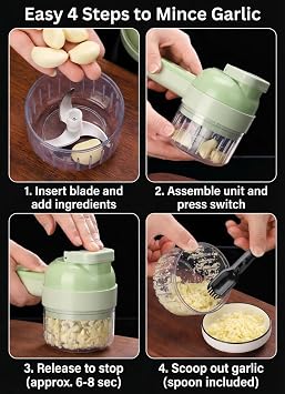 Multi functional electric vegetable slicers,4-in-1vegetable cutter, garlic chopper mini, garlic food processor, electric wireless food slicer