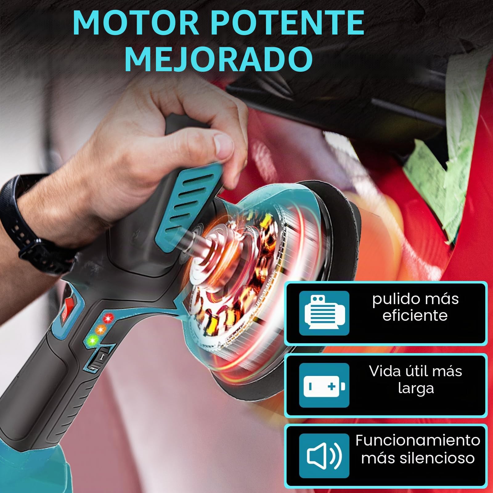 Pulidora de coche para Makita, pulidor orbital de 6 pulgadas con batería, pulidor inalámbrico de 5800 RPM con 6 velocidades variables para detalle/pulido/cera de automóviles, 22 piezas de accesorios