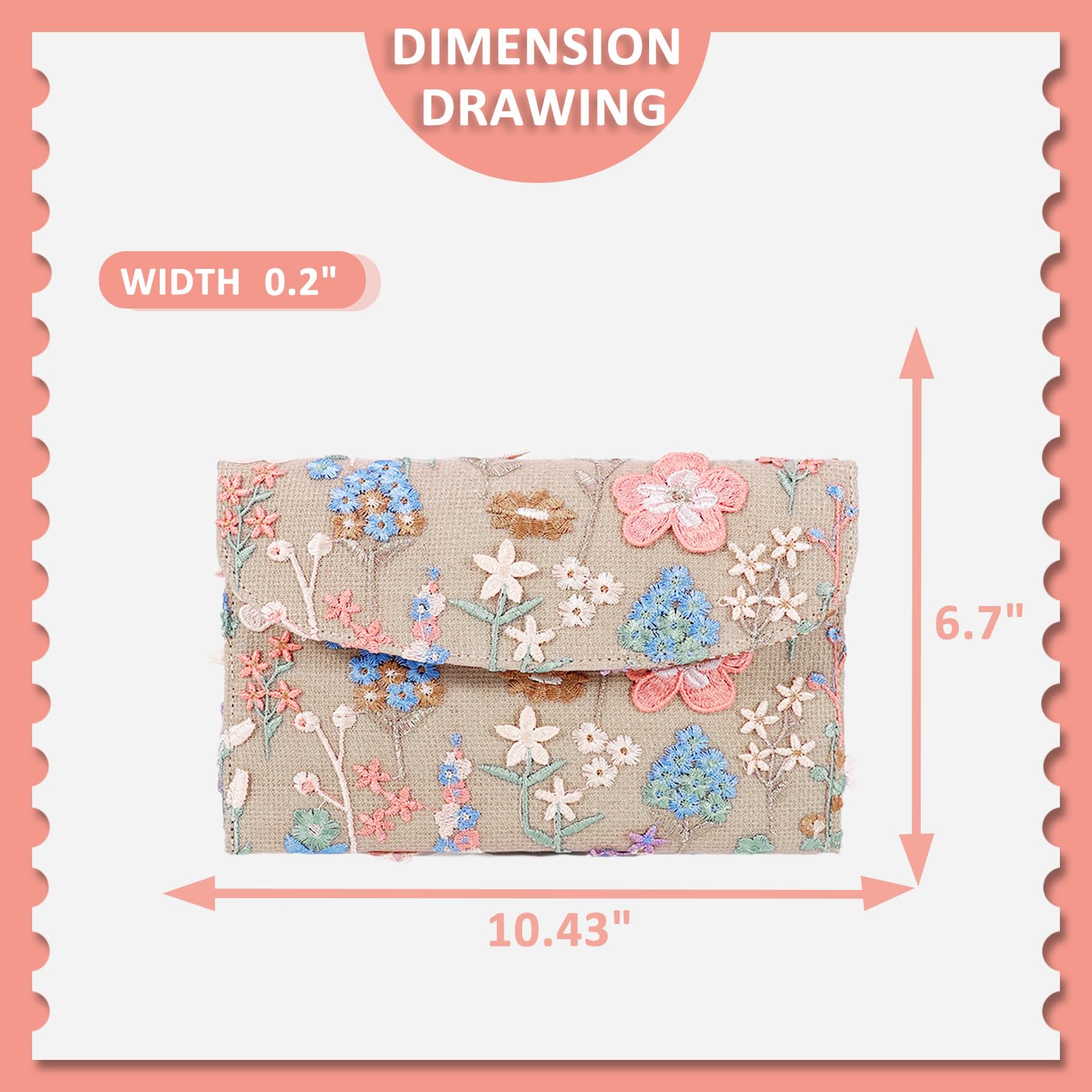 QTKJ Envelope Package, Clutch Purses for Women, Embroidered Flowers Straw Bag, Bohemian Handmade Handbags, Beach Bag for Vacation, Travel, Banquet (Beige)