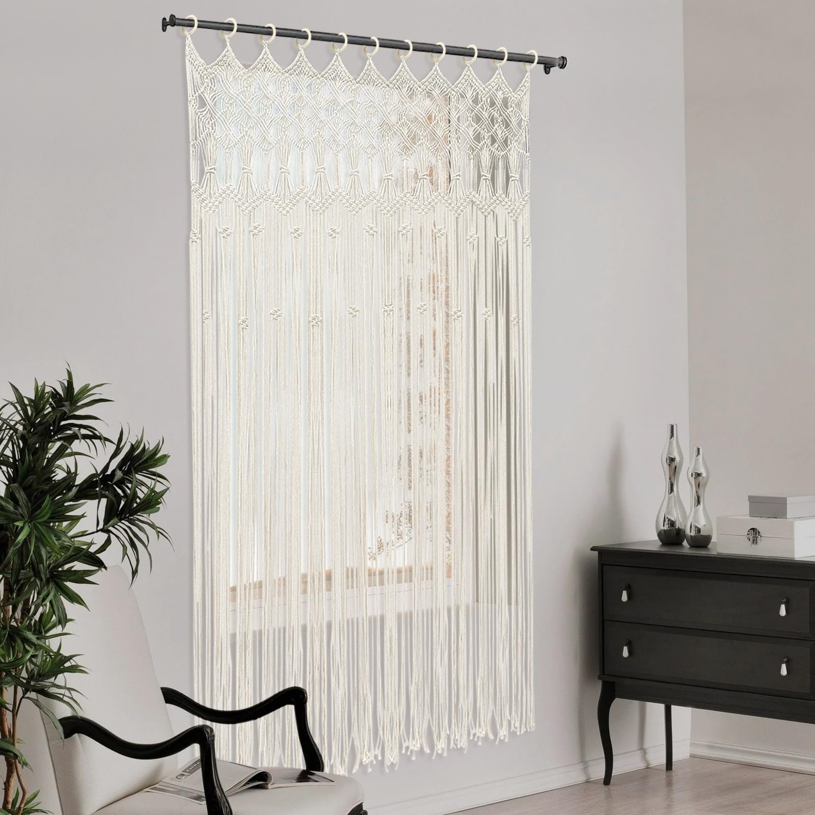 Rideau en macramé, 120 x 195 cm, pour fenêtre, porte de penderie, longue toile de fond de mariage, peut être utilisée dans les salons, les couloirs, les arches de salle de bain et les chambres
