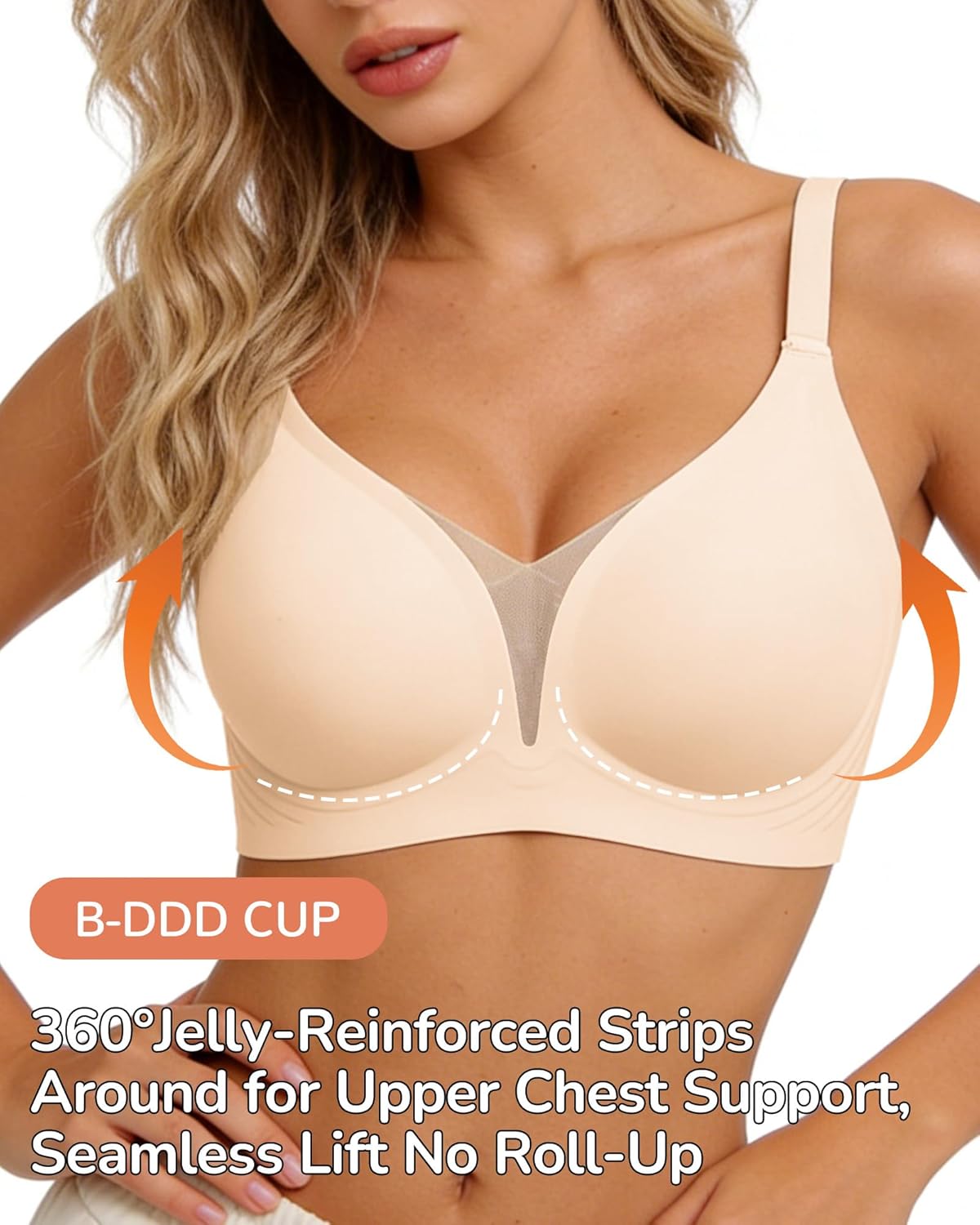 Womens Wireless Jelly Bra Plus Size Seamless Bras Mesh Sexy Deep V Push Up - Image 2