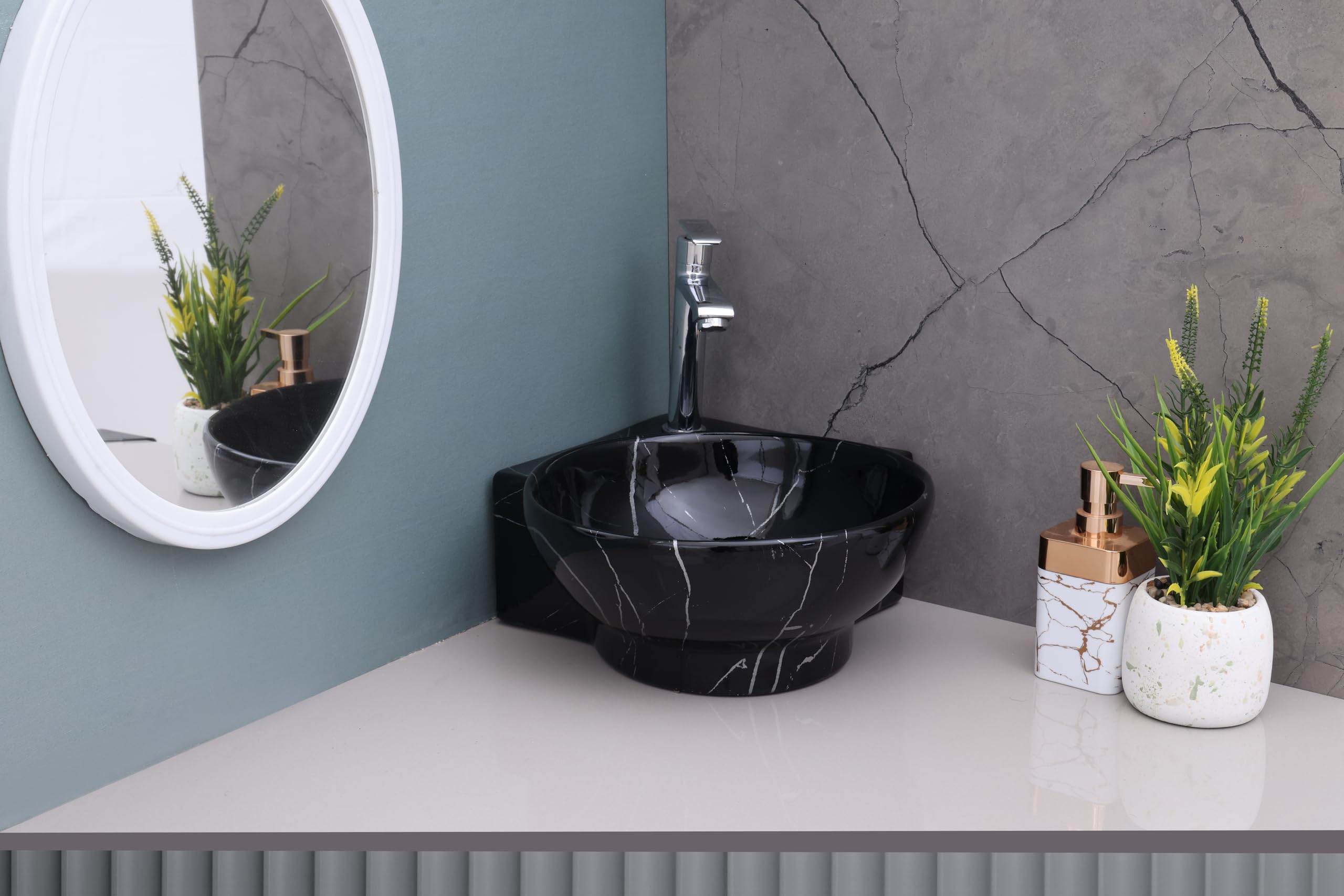 HISRE Wall Mounted Wash Basin for Bathroom | Ceramic Wash Basin Wall Hung Small Corner Wash Basin/Sink (Style - B) (B0DHPD6397) Amazon Price History, Amazon Price Tracker