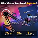 VCOM Jeu USB Microphone, Boom Bras Dynamique de Condenseur Mic pour Podcasting, Streaming, avec Boom Arm Stand, Quick Mute, Filtre de Pop,RGB Indicateur,Shock Mount,Rotate gain bouton, Compatible avec PS4/5/PC