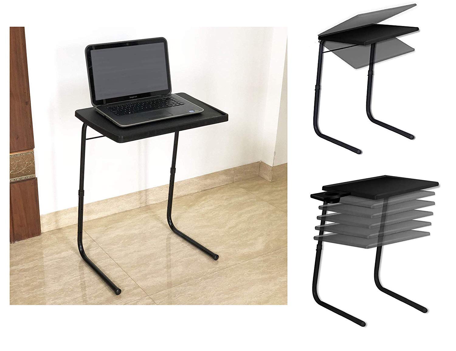 Gadget Wagon Table Black Strong and Sturdy for Studies, Laptop, Patient Dining, Foldable, Multi Purpose. Made in India.