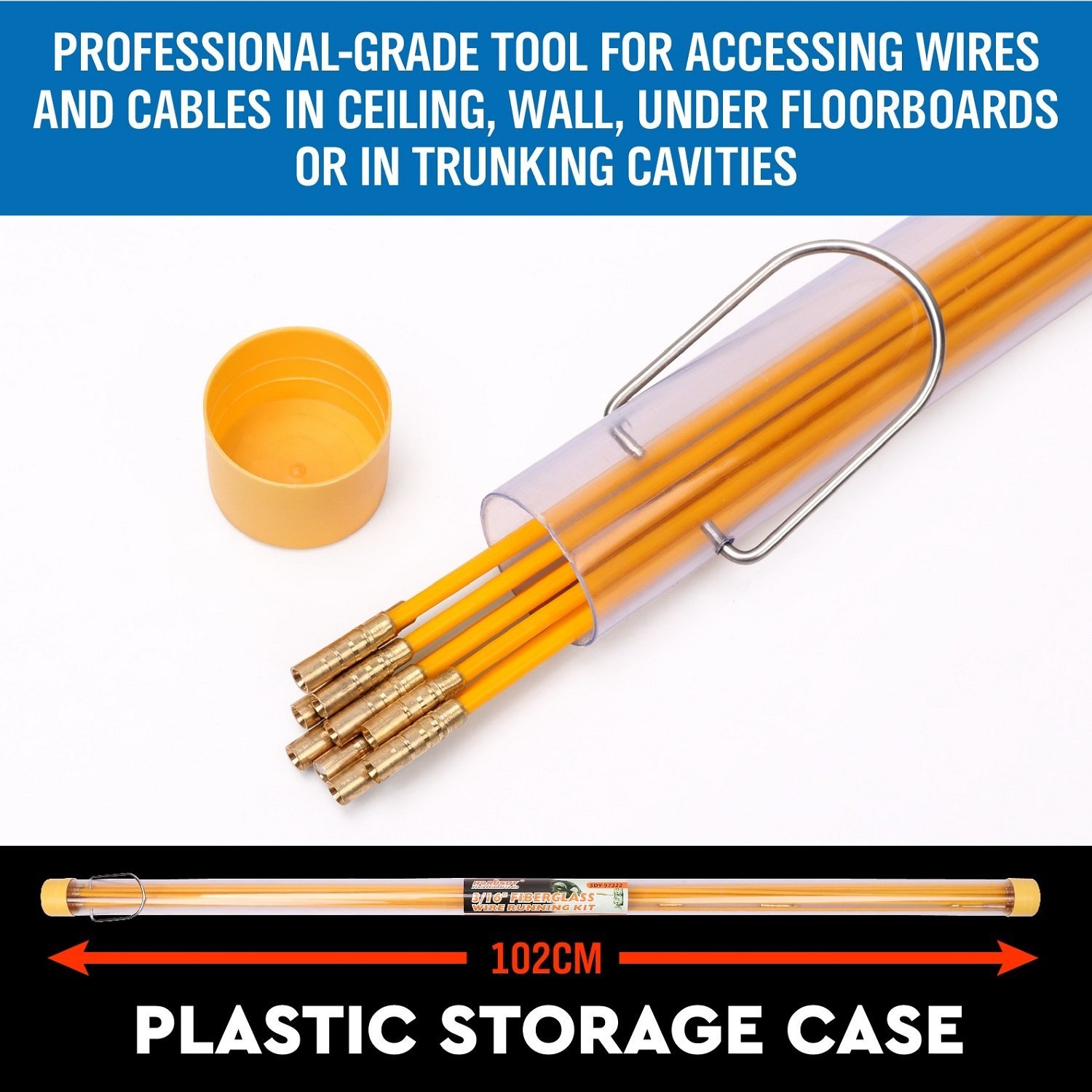 33' Fiberglass Running Wire Cable Coaxial Electrical Fish Tape Pull Push Kit