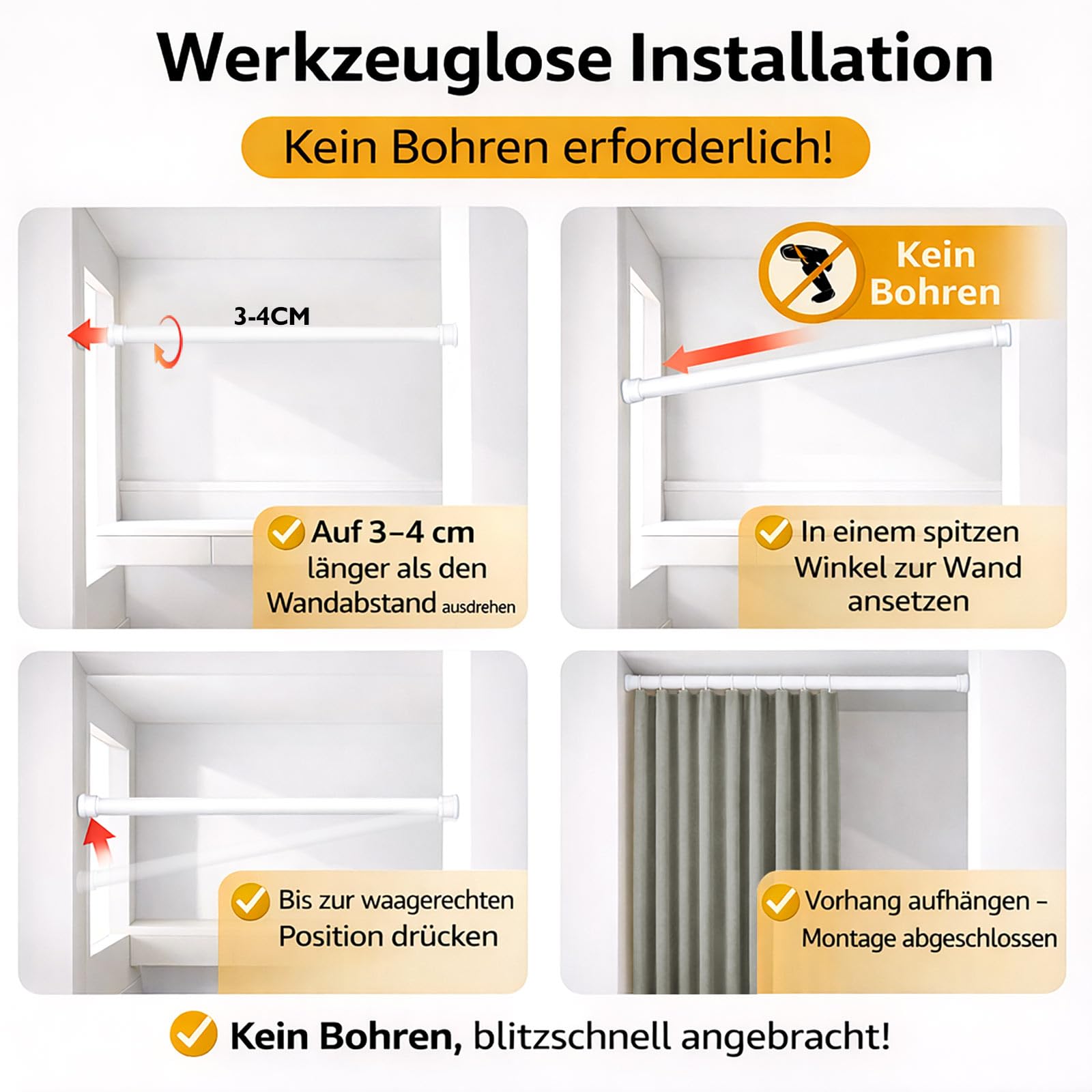 Magnetischer Türvorhang Blickdicht, ohne Bohren – Mit Teleskopstange, Faltenbalg-Design für Schlafzimmer & Flur (Grau, 198 x 106 cm, 1er Pack)