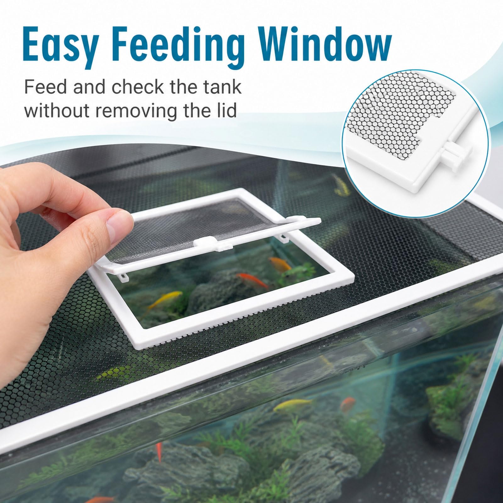 Anti Sprungnetz Aquarium,Magnetische Aquarium-Abdeckung,Fischs Aquariums Anti-Jumping Netzabdeckung,Feeding Window,Ventilation,Zuschneidbar,für Fischen und Reptilien