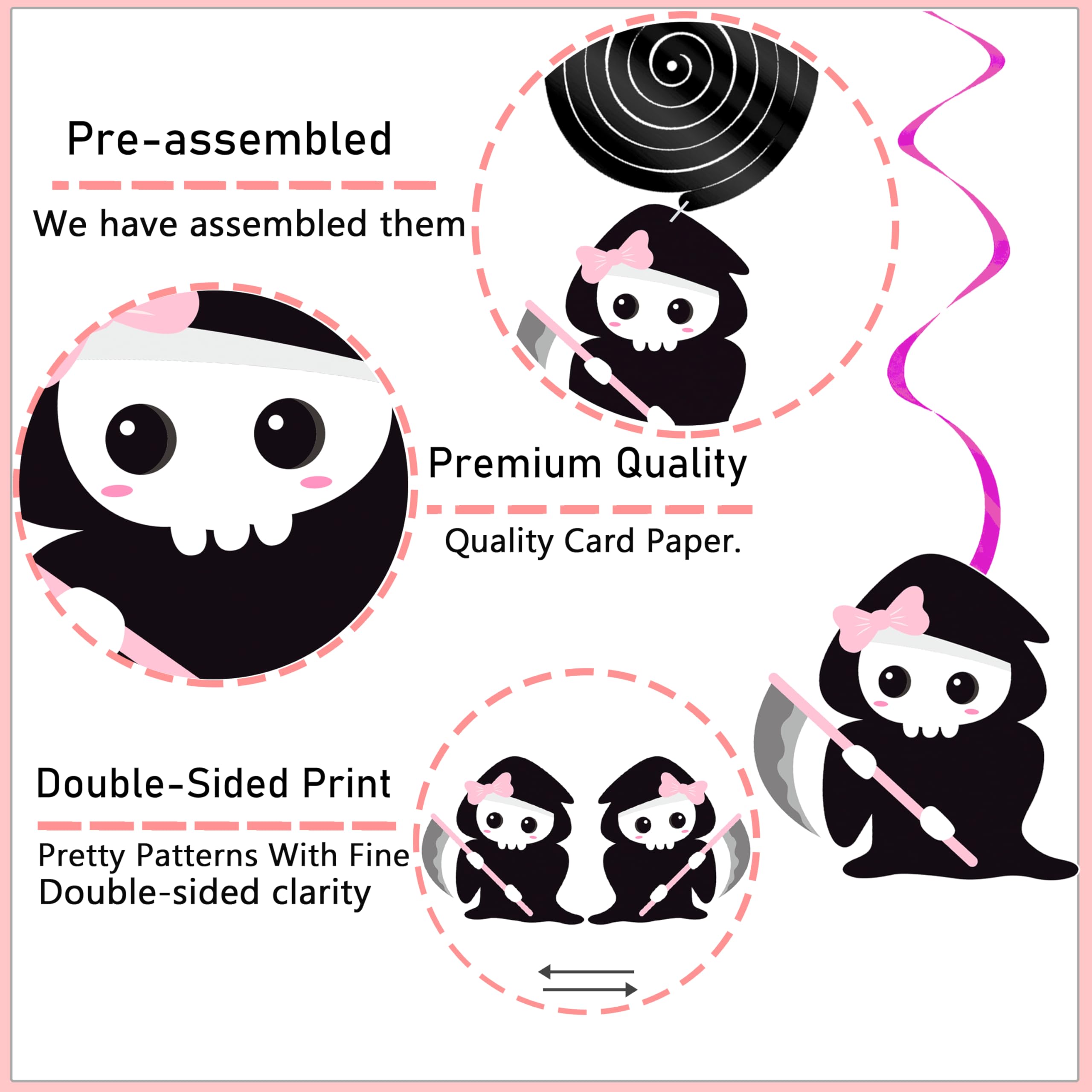 Halloween Hanging Swirls Ghost Boo Decoration Pink Pumpkin Bat Witch Themed Ceiling Streamers for Girls Trick or Treat Party Supplies