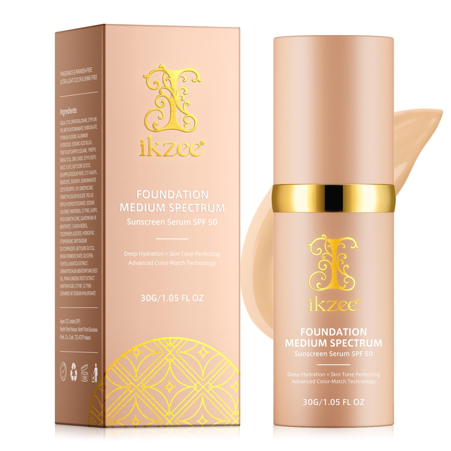 P-​Beauty SPF 50 Siero parasole con effetto fondotinta, crema solare tonificante per viso, copertura media, idratante e anti-​invecchiamento, con protezione UVA UVB, trucco con SPF
