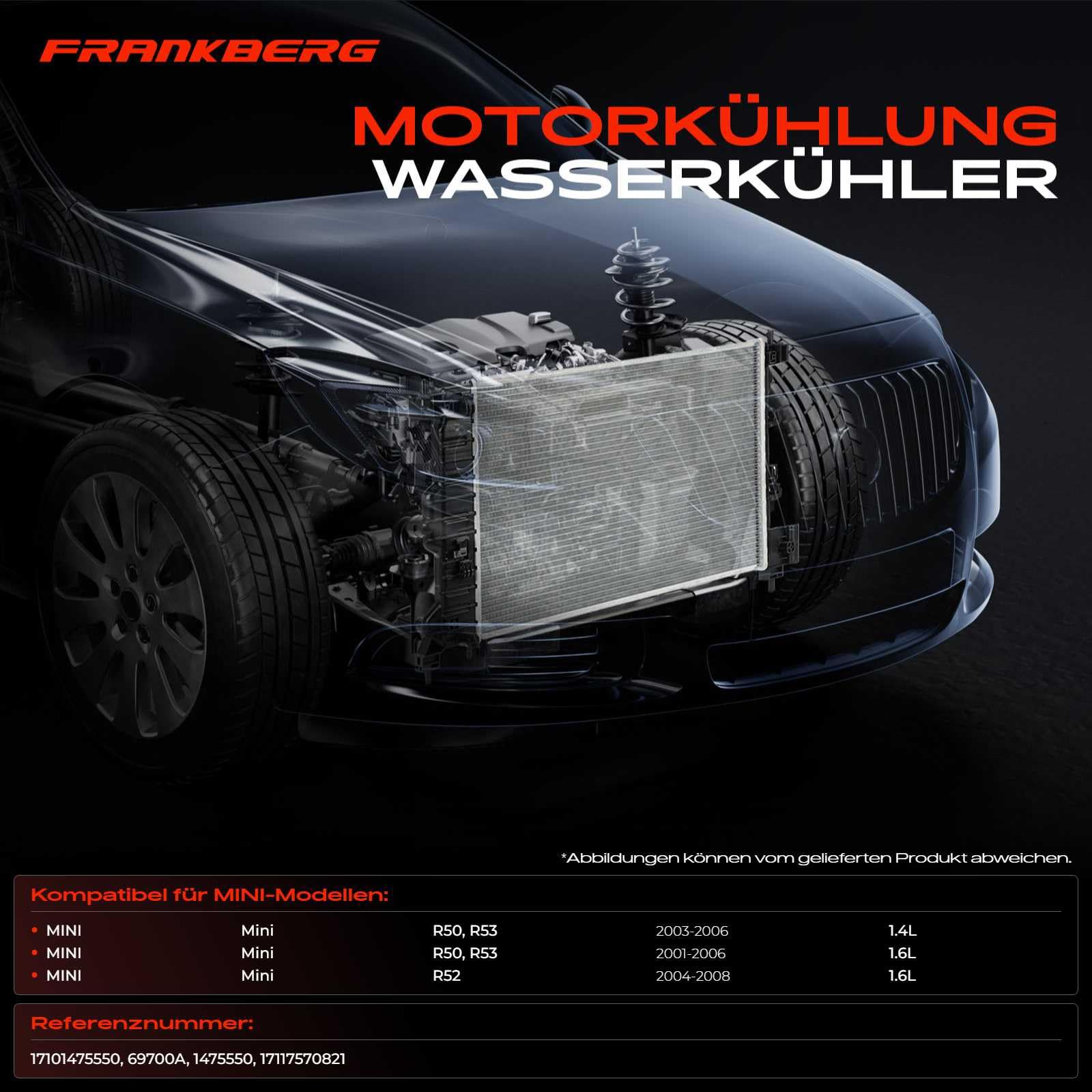 Frankberg Radiatore raffreddamento motore radiatore acqua cambio manuale | Compatibile con: M.i.n.i R50 R53, M.i.n.i decappottabile R52