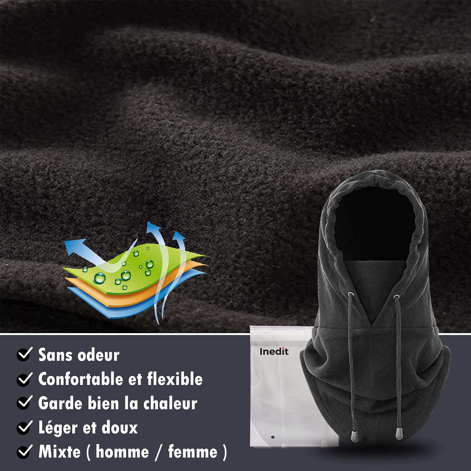 inedit Cagoule Polaire Hiver Multifonction - Bonnet Echarpe Cache Cou Thermique Homme Femme - Vêtement pour Grand Froid - Accessoire Ski Protections de Tête et Visage