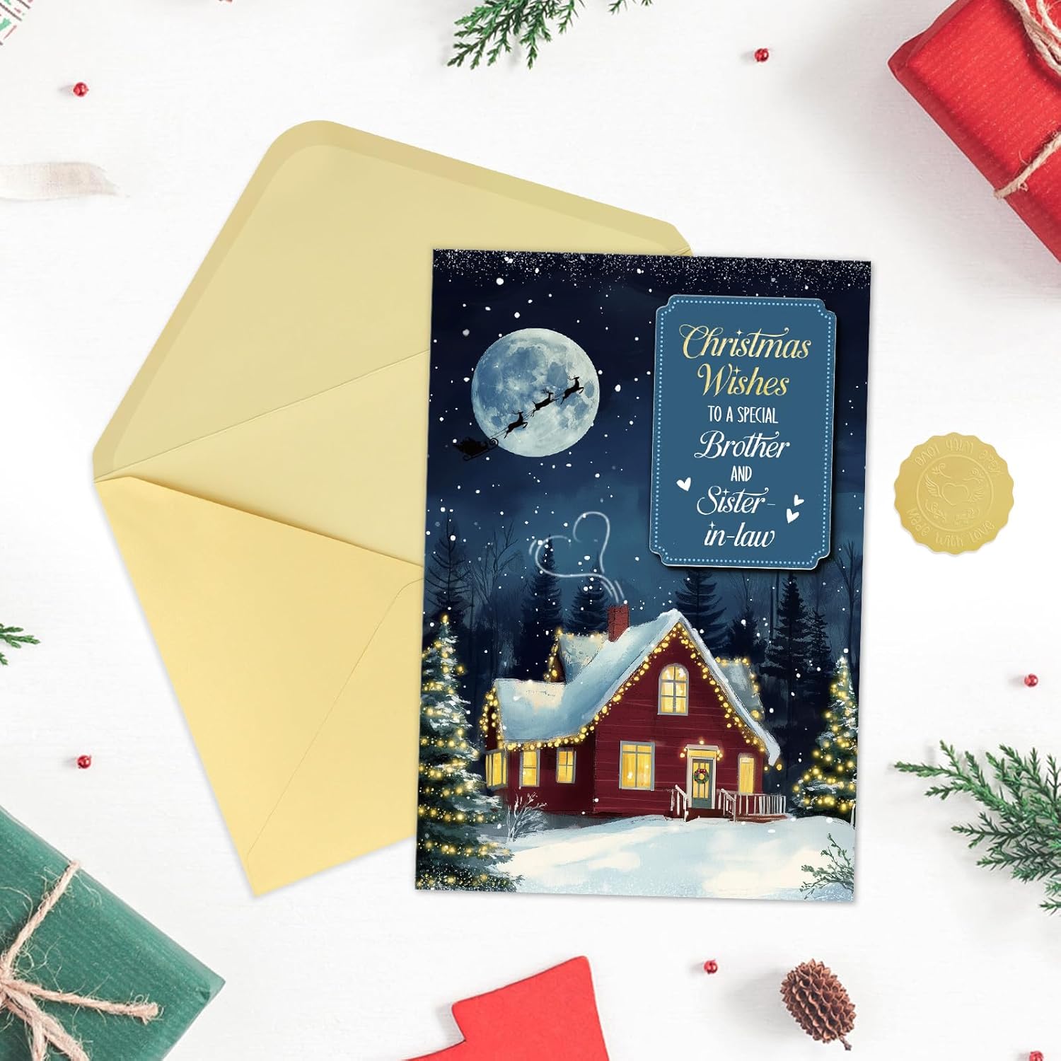 FLYAB Christmas Card for Brother and Sister in Law - Shining Christmas Card with Envelope 3D Gold Foil Xmas Holiday Gift to a Special Brother and Sister-in-Law - Image 3