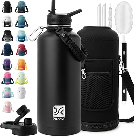 Insulated Water Bottle | Thickened Stainless Steel for Gym and Hiking with Straw, Carrier Bag, Handle Strap | BPA-Free 87 oz
