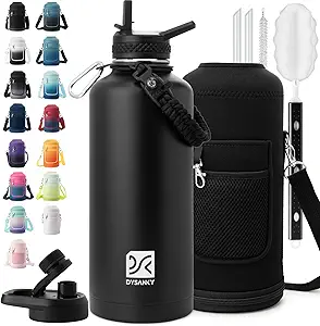 Insulated Water Bottle | Thickened Stainless Steel for Gym and Hiking with Straw, Carrier Bag, Handle Strap | BPA-Free 87 oz