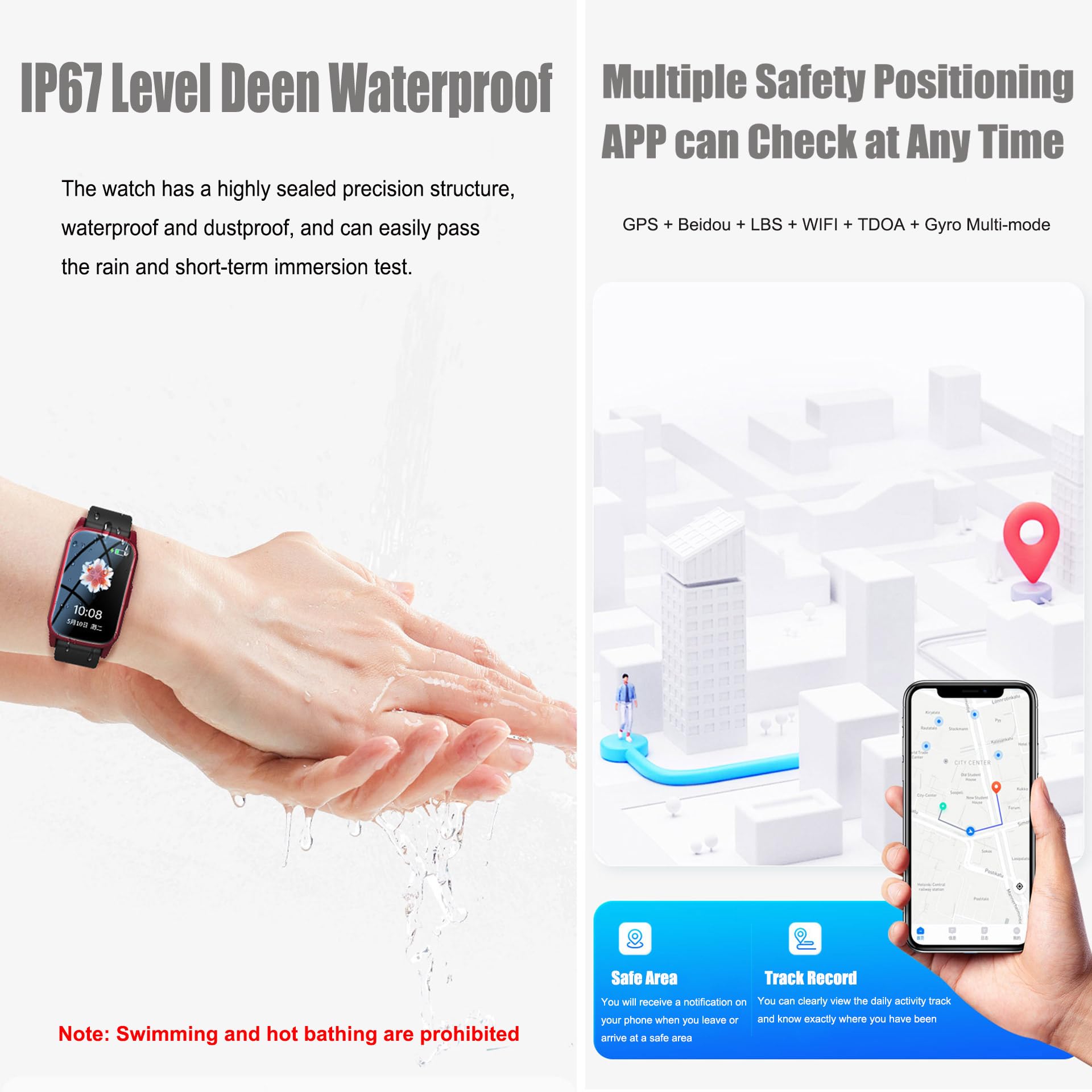Reloj Localizador Personas Mayores, Reloj Detector Caidas Ancianos, Reloj GPS con Botón De Emergencia SOS, Llamada De Voz HD Y Resistente Al Agua, Reloj Sos para Personas Mayores,Red