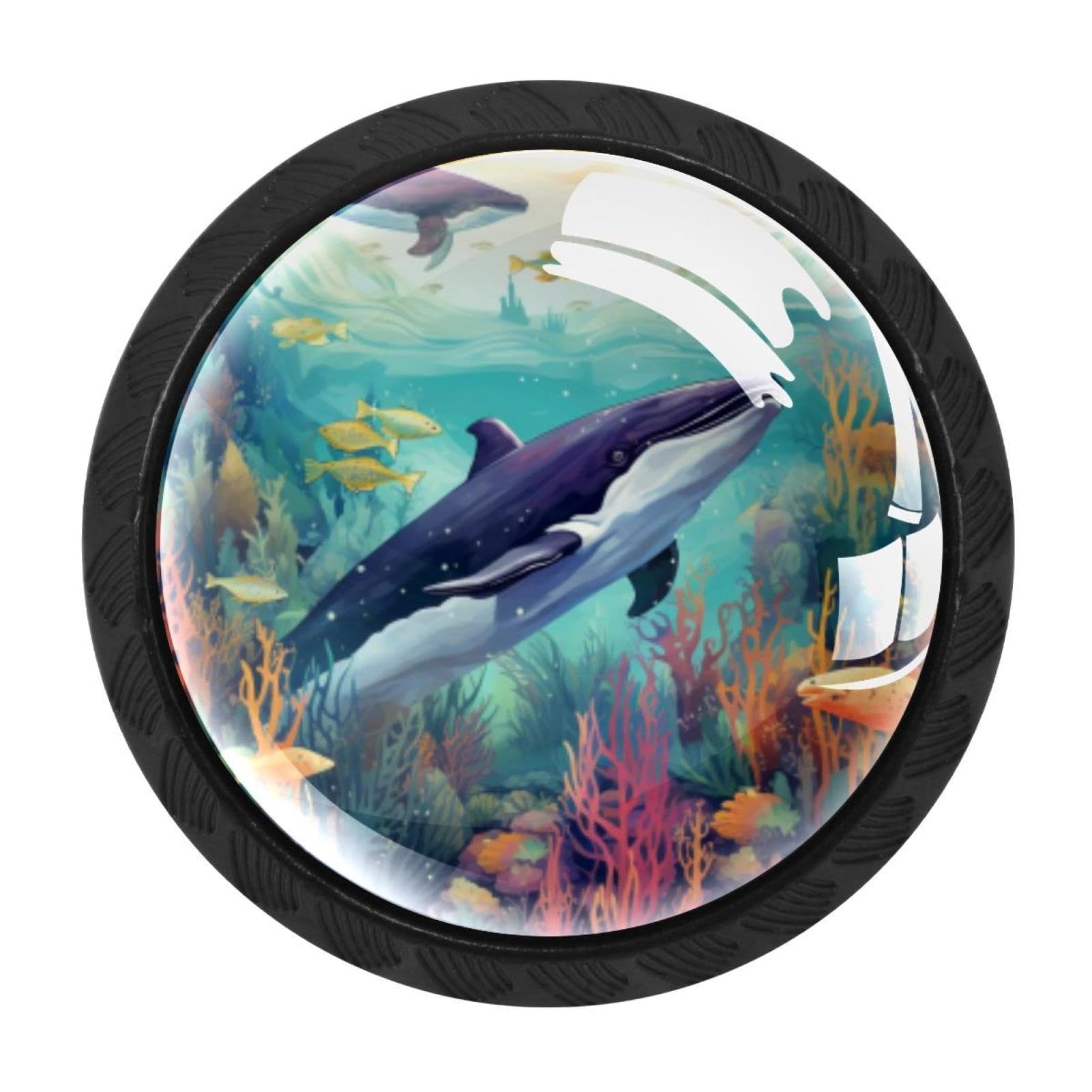 CHENZZZZ Whale Colorful Drawer Pulls 4 Pcs Handle Glass Door Cabinet Knobs Home Office Kitchen Wardrobe Cupboard Hardware for Dresser Drawers