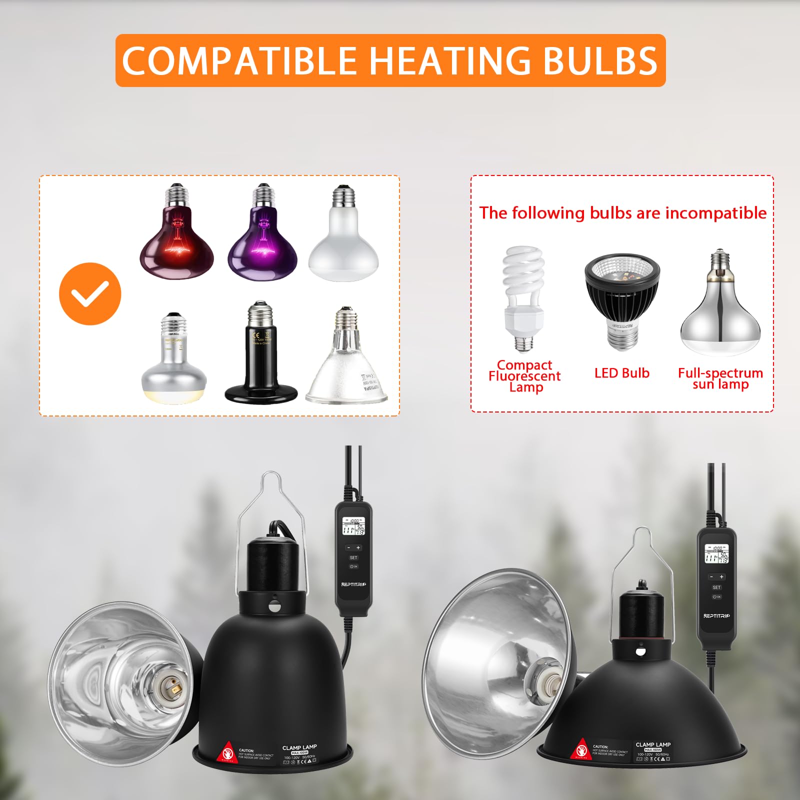 8.5 Inch Day-Night Thermostatic Reptile Heat Light Fixture - Heat Lamp Temperature Controller for Bearded Dragons, Snakes & Lizard – Bulb Not Included (Max 150W) - image 5