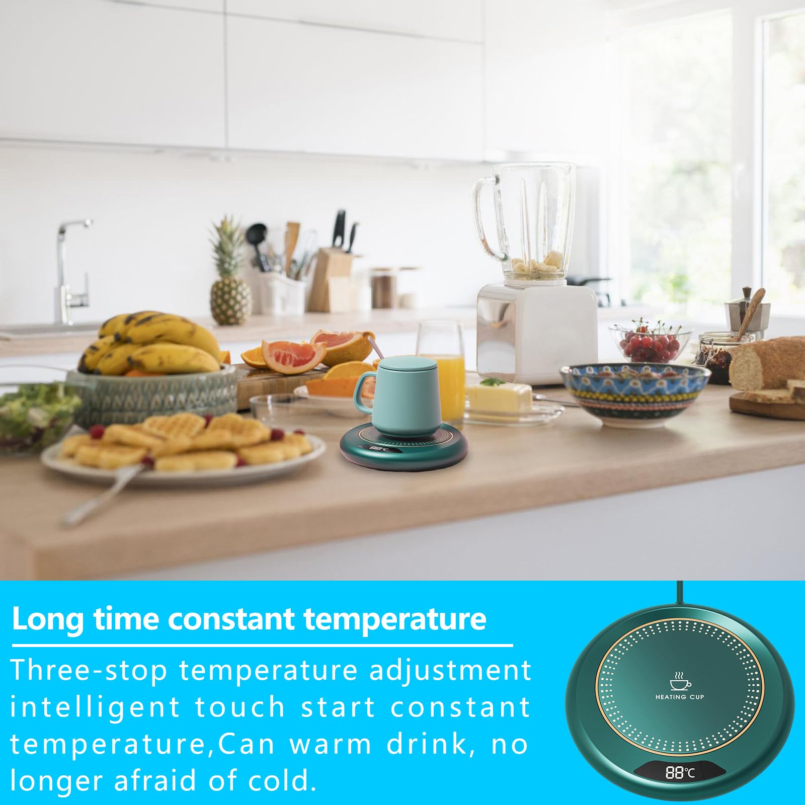 GOMETY Scaldacaffè Elettrico, 3 Impostazioni di Temperatura, Scalda Tazze Elettrico, Spegnimento Automatico, Verde