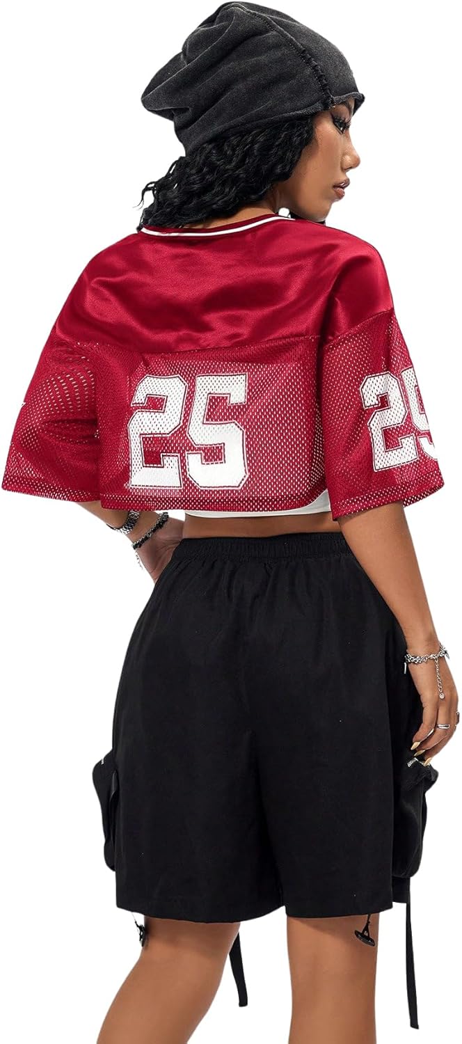 SOLY HUX Jersey Shirts for Women Y2k Crop Tops Streetwear Sportswear Short Sleeve T-Shirt Cute Football Jersey Top - Image 2