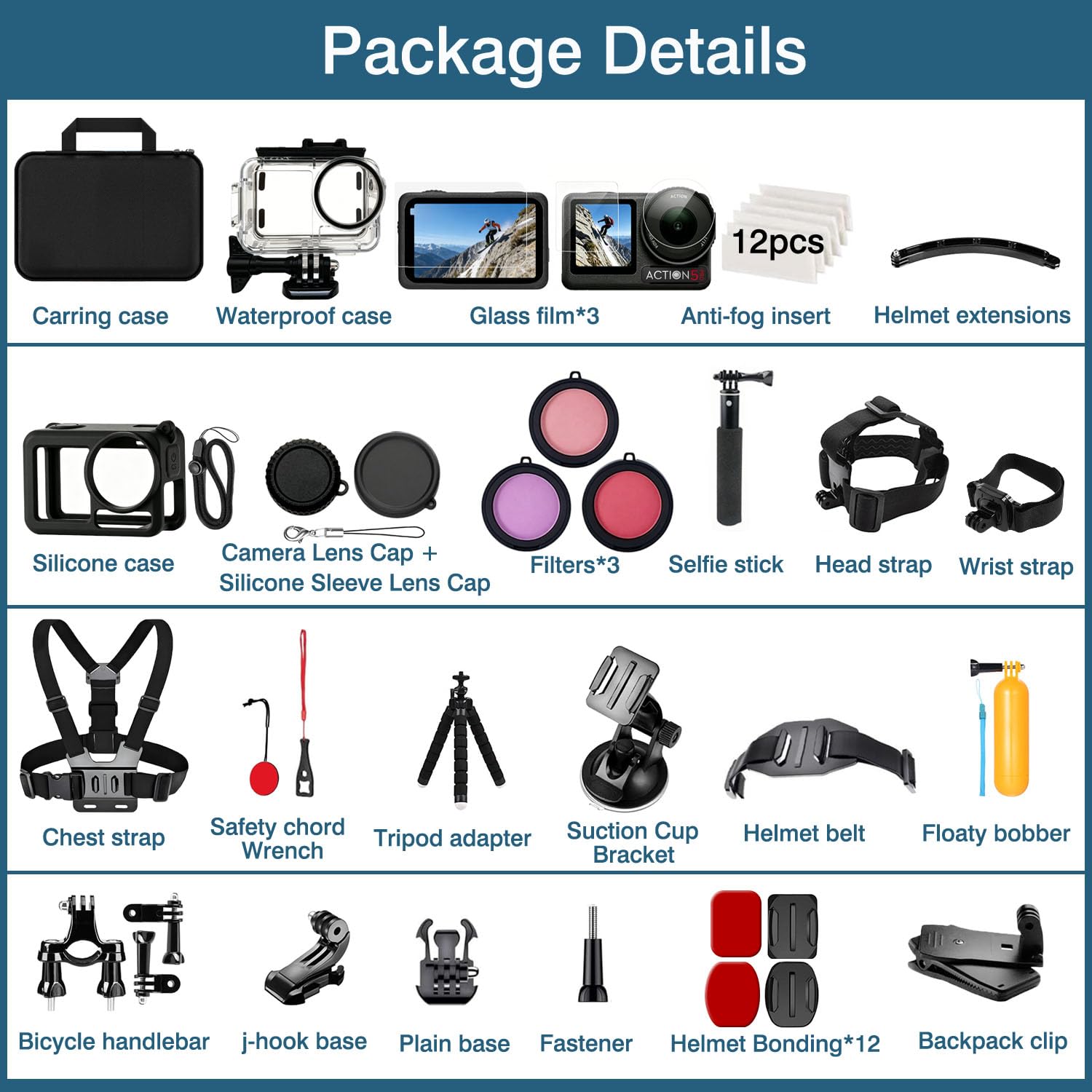 Accessoires pour DJI Osmo Action 5 Pro/4/3, boîtier étanche THAKOI, Accessoires de plongée en apnée, Accessoires de Sport de Plein air, kit d'accessoires pour DJI Osmo Action 5 Pro/4/3