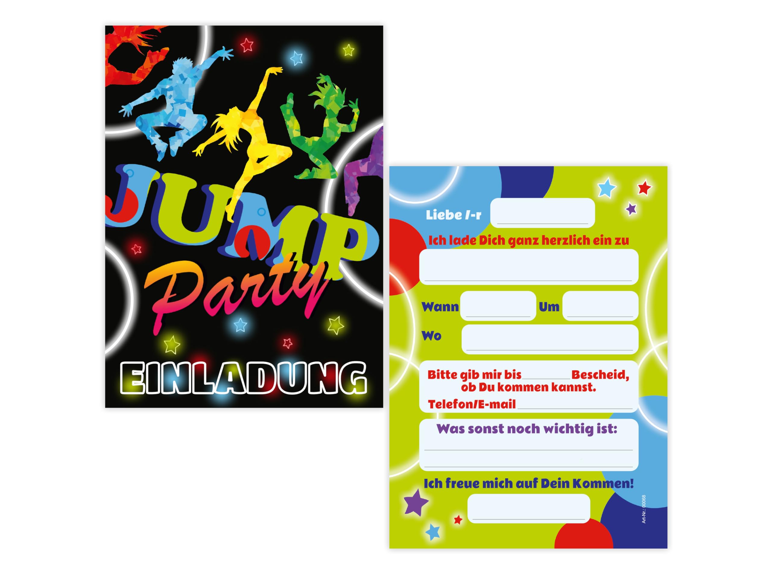 Limonia Lot De 12 Cartes D'invitation Pour Anniversaire D'enfant - Thème Jump Party - Trampoline - Danse Disco - Fête - Invitation - Kit D'invitation