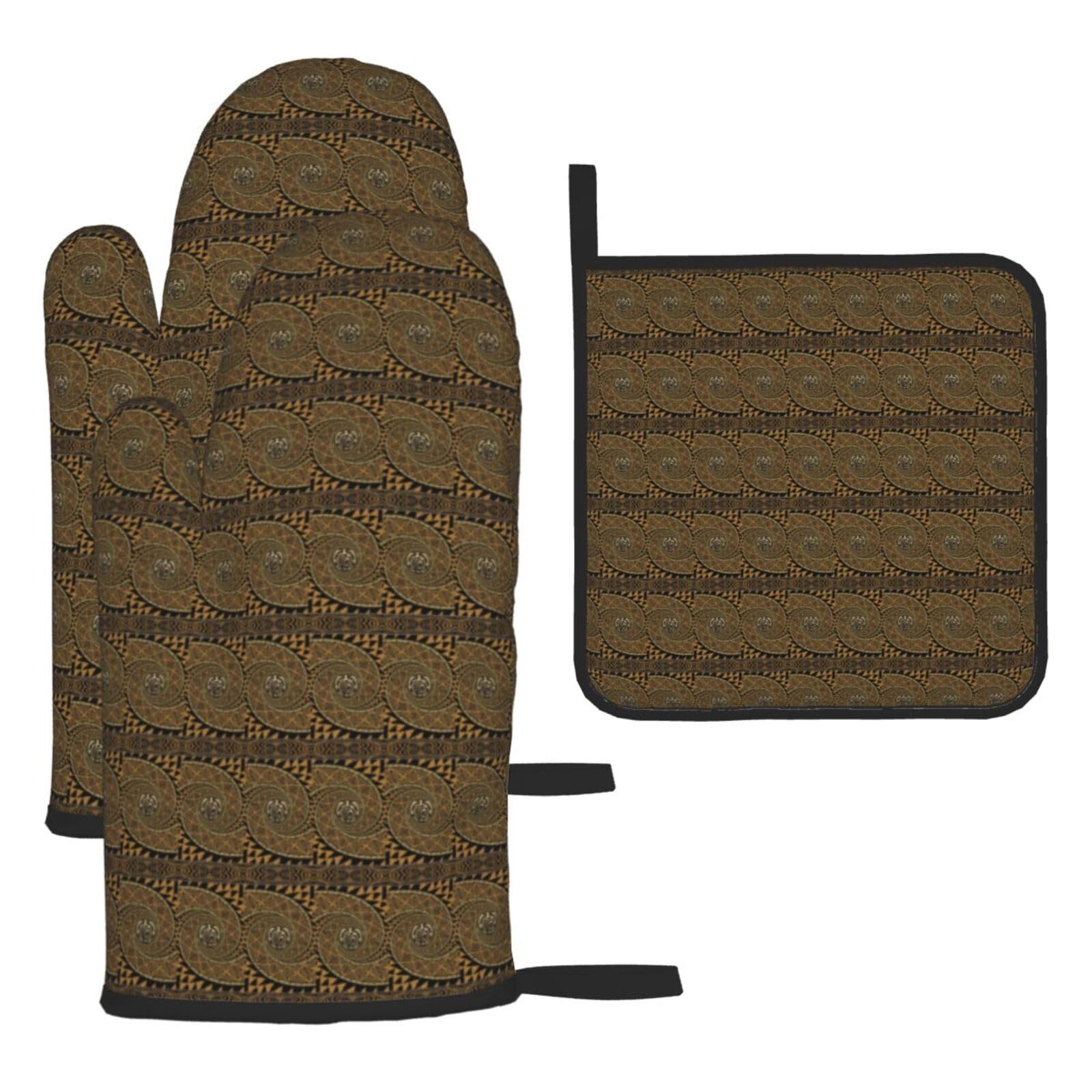 Hawaiian Tapa Honu Turtle Print Oven Set Kitchen Gloves Baking Grilling Microwaving Cooking Gift Everyday Holiday