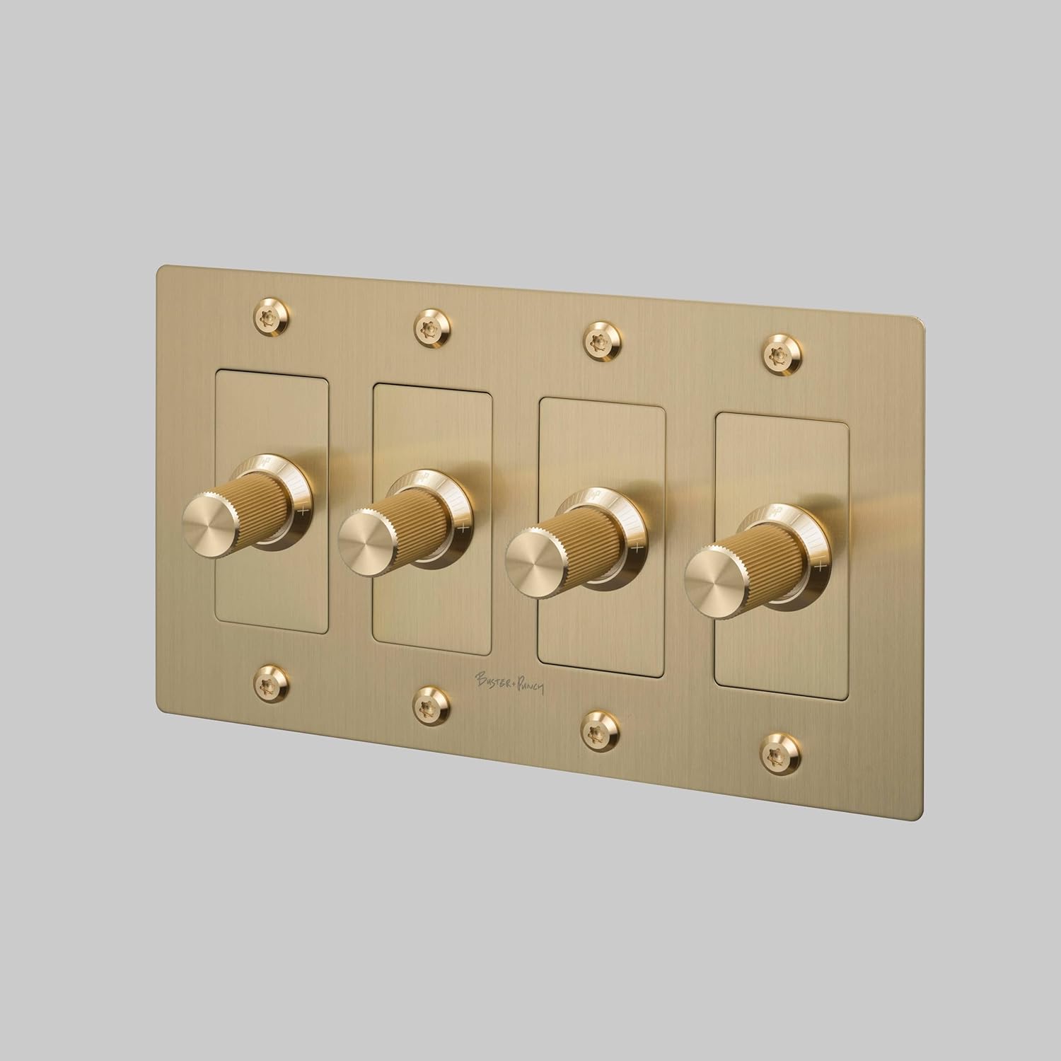 Buster and Punch 4G Dimmer Switch LED Linear Knurl with Logo in Brass
