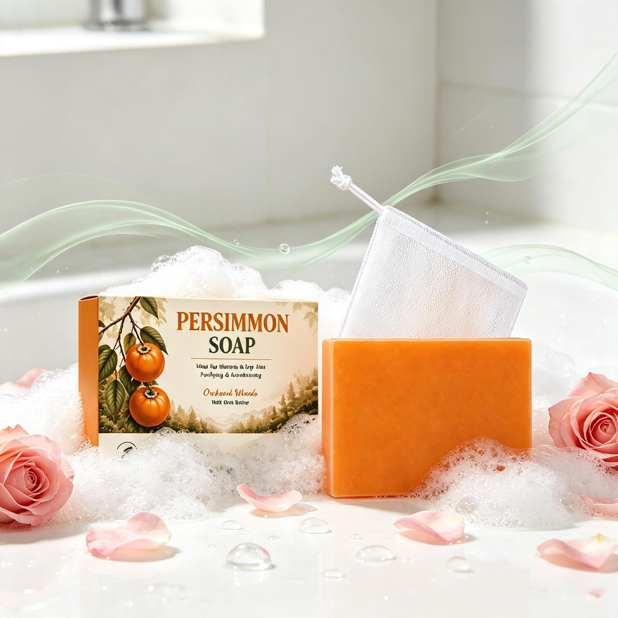 2026 nowe mydło Fresh Persimmon w kostce, naturalny baton oczyszczający z ekstraktami roślinnymi, mydło o zapachu drzewiastych cytrusów, nawilżający płyn do mycia skóry dojrzałej, codzienna kontrola