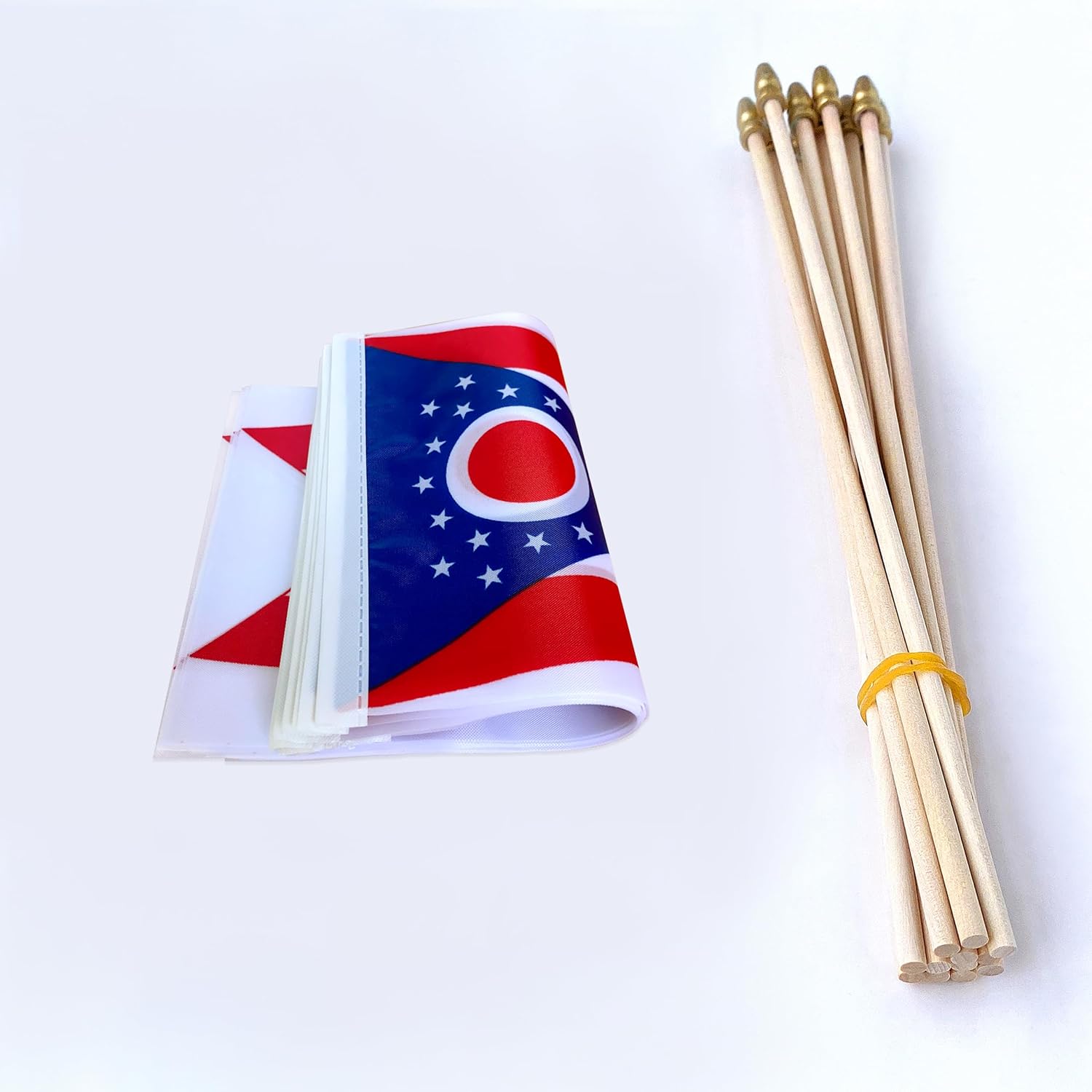 TSMD Ohio OH State Flag on Wood Stick Small Mini Hand Held Flags,5x8 Inch,12 Pack - Image 3